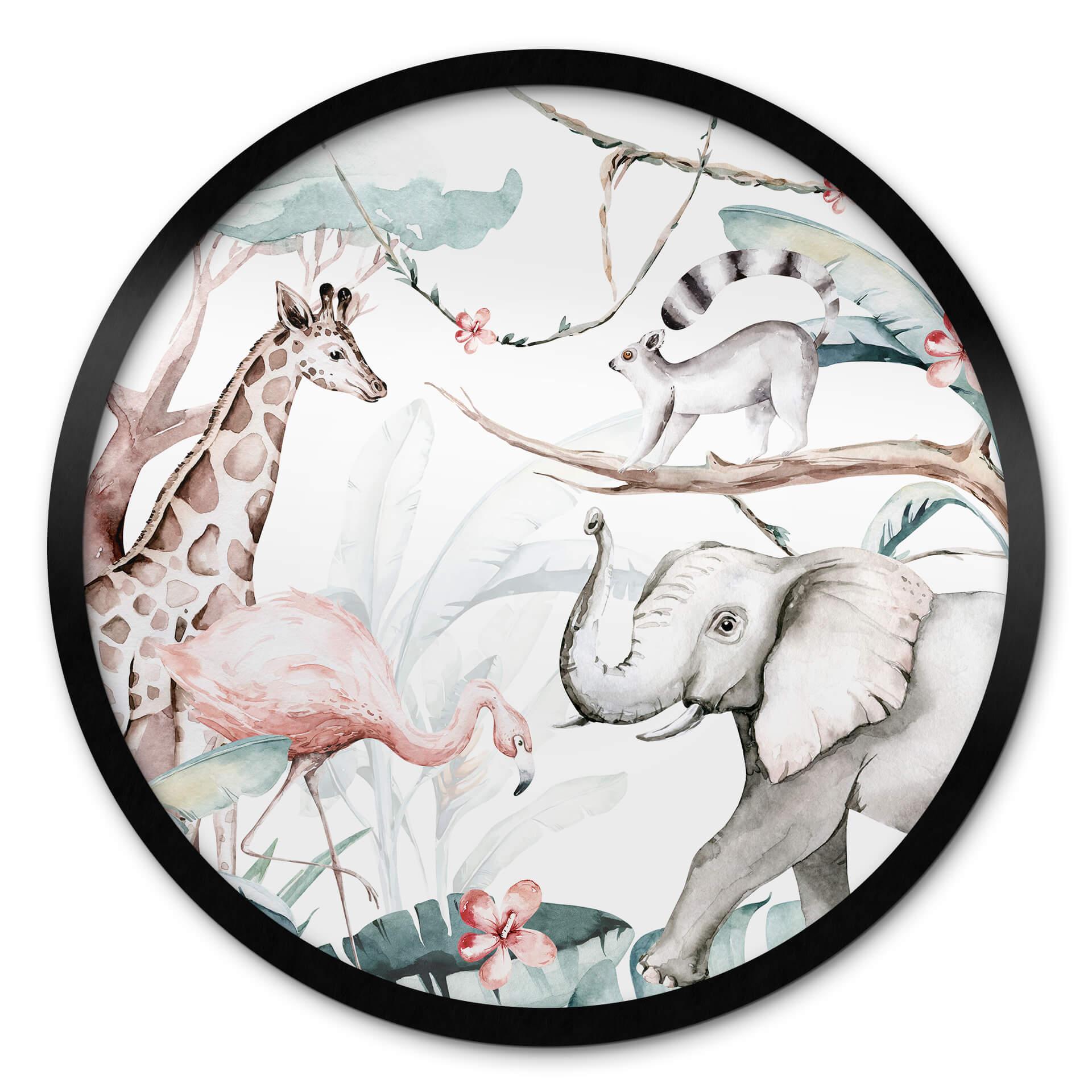 Póster Kvilis - Amigos animales en la jungla - Redondo