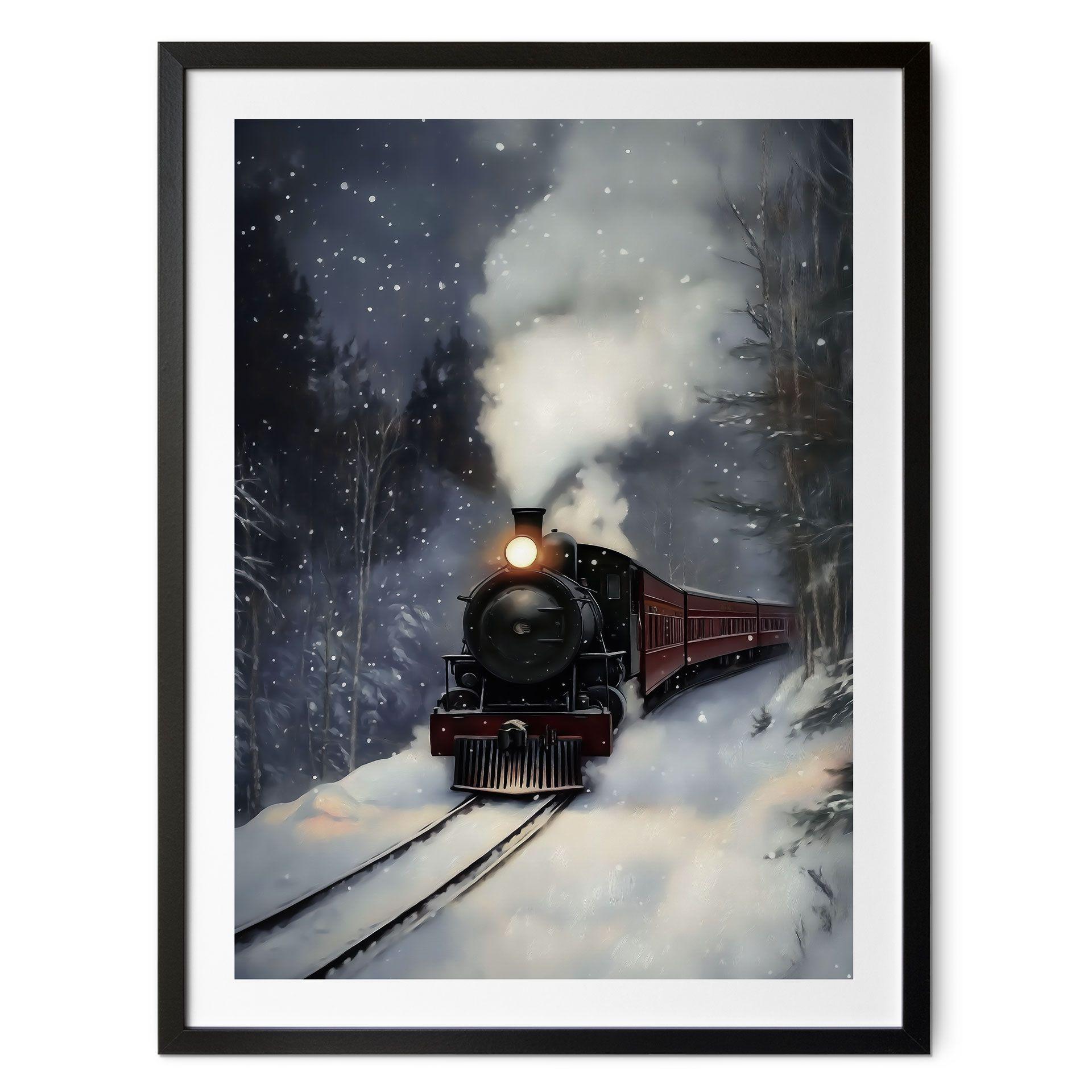 Plakat Vinter - Damplokomotiv i en snedækket skov - Melloi Art Prints