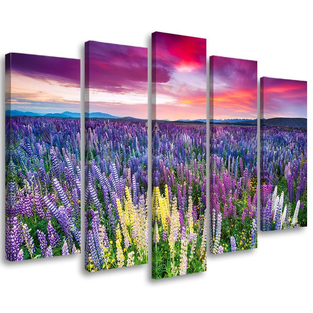 Lærred print 5 styk, blomster eng lilla