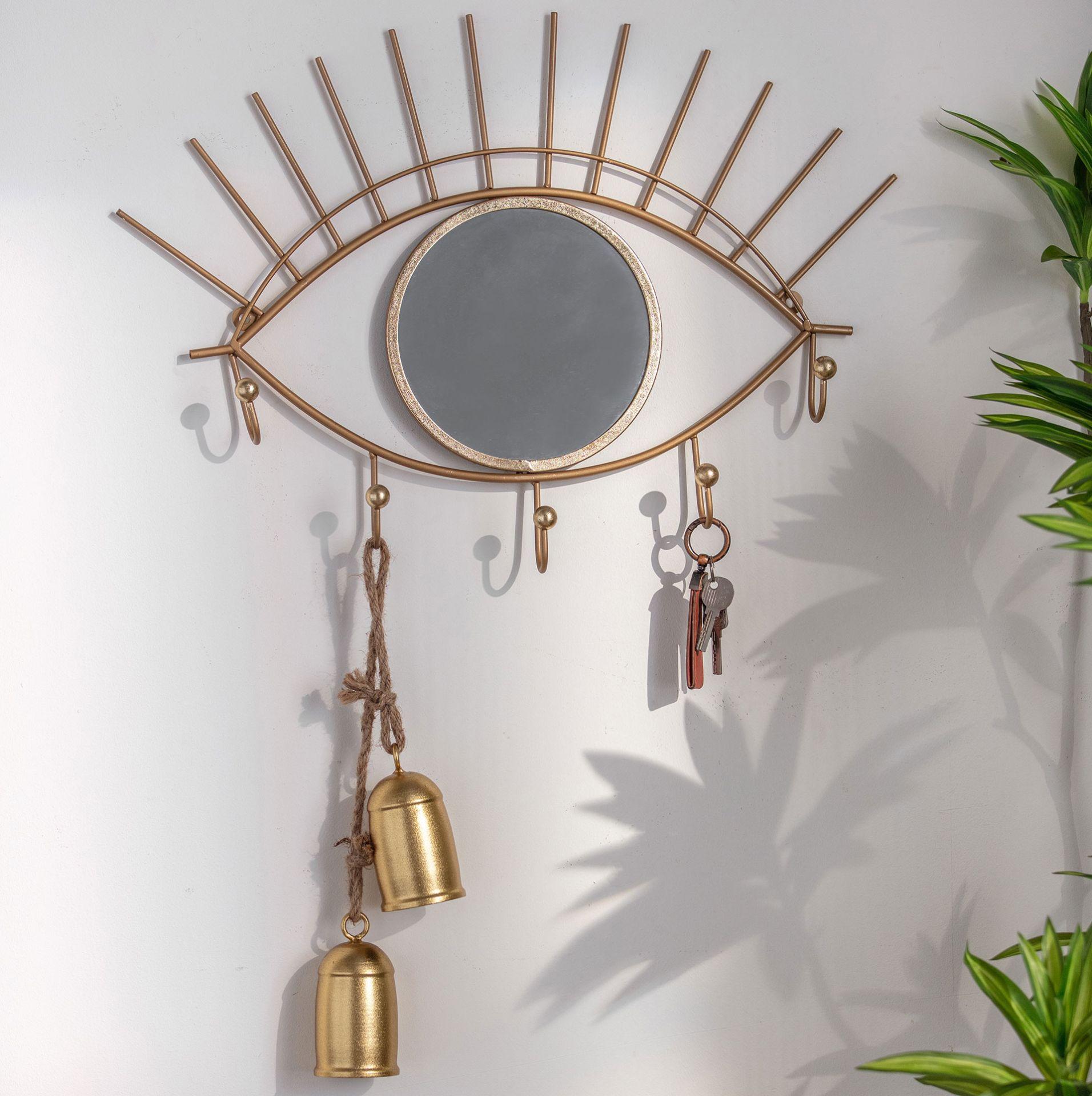 Wandspiegel Goldenes Auge mit Haken - Metall, Goldoptik - 60x42x5 cm