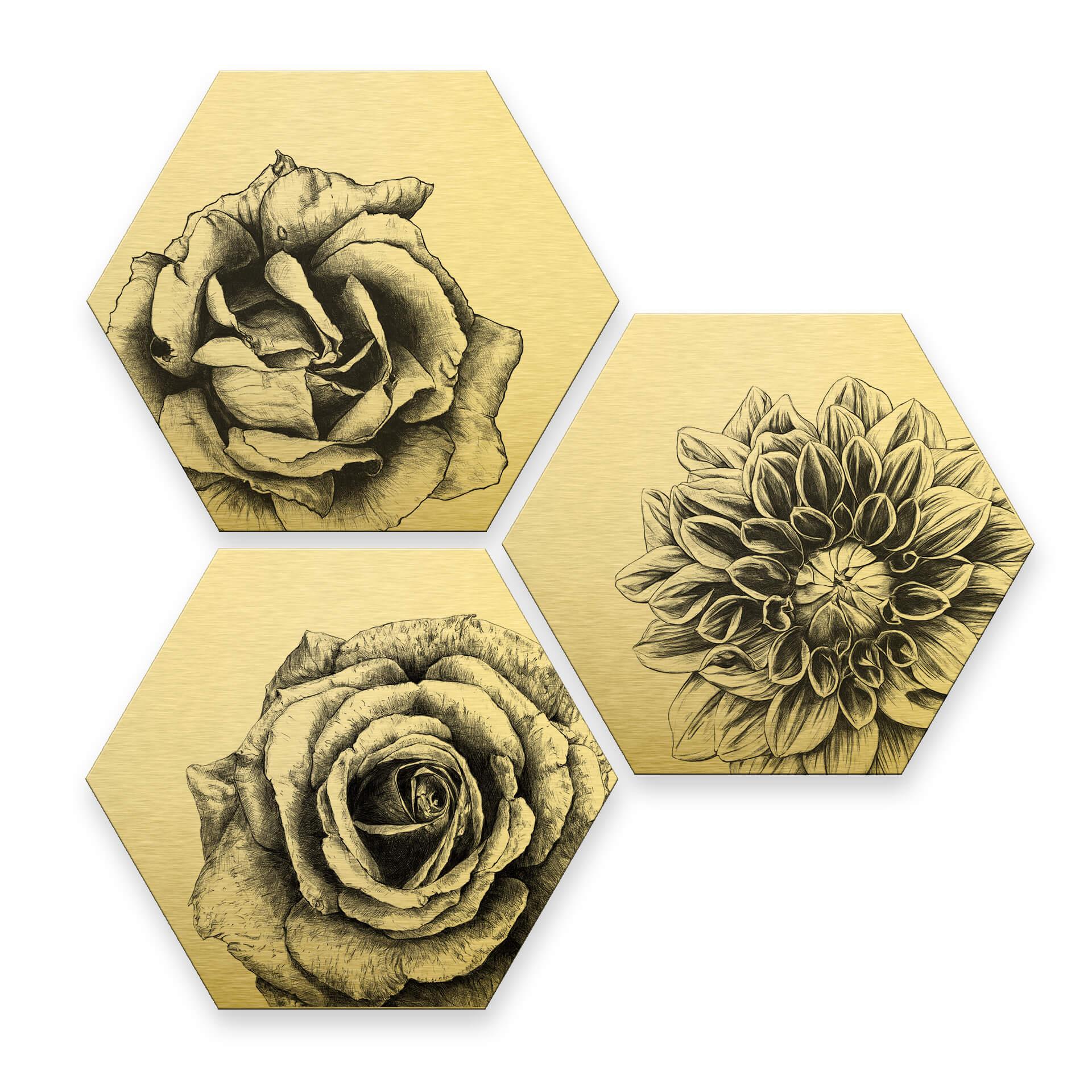 Hexagon Dibond Set Goud Effect - Kools - Flowers