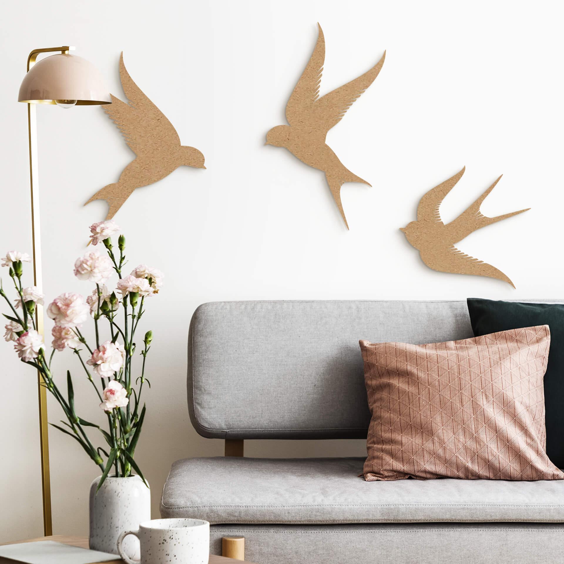 Decoración en madera pájaros (3 piezas) - MDF naturaleza