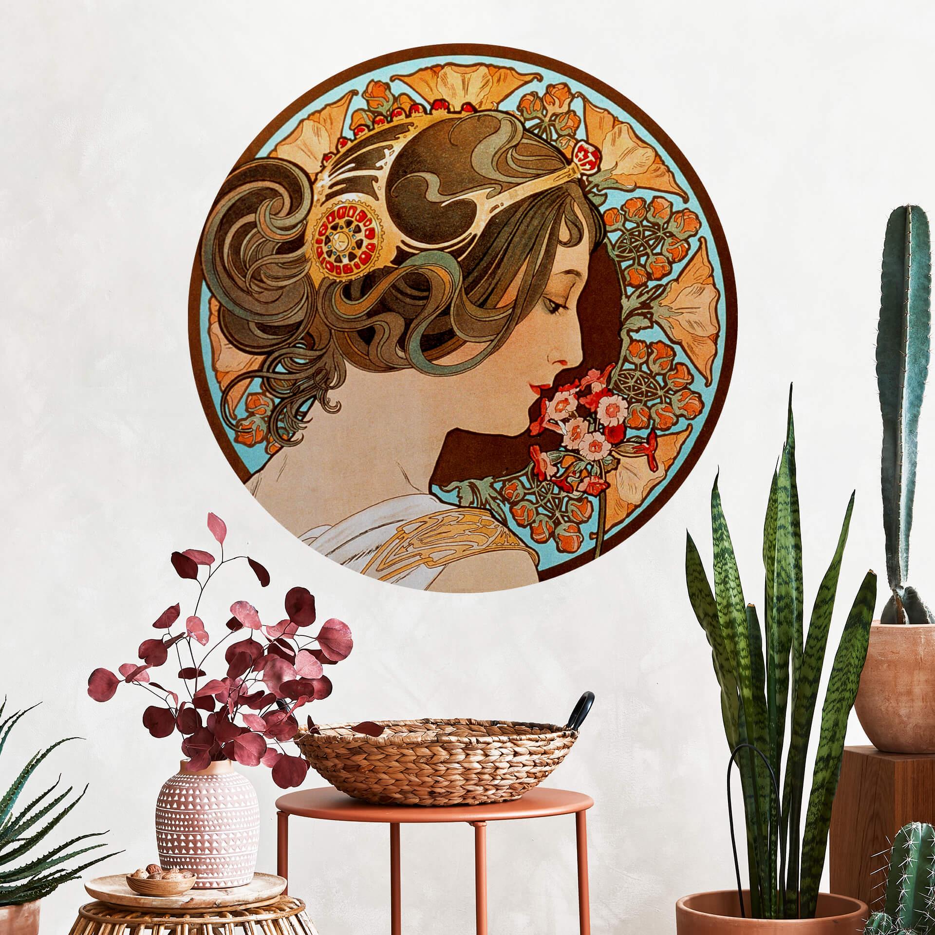 Sticker mural Mucha - Primevère - Rond