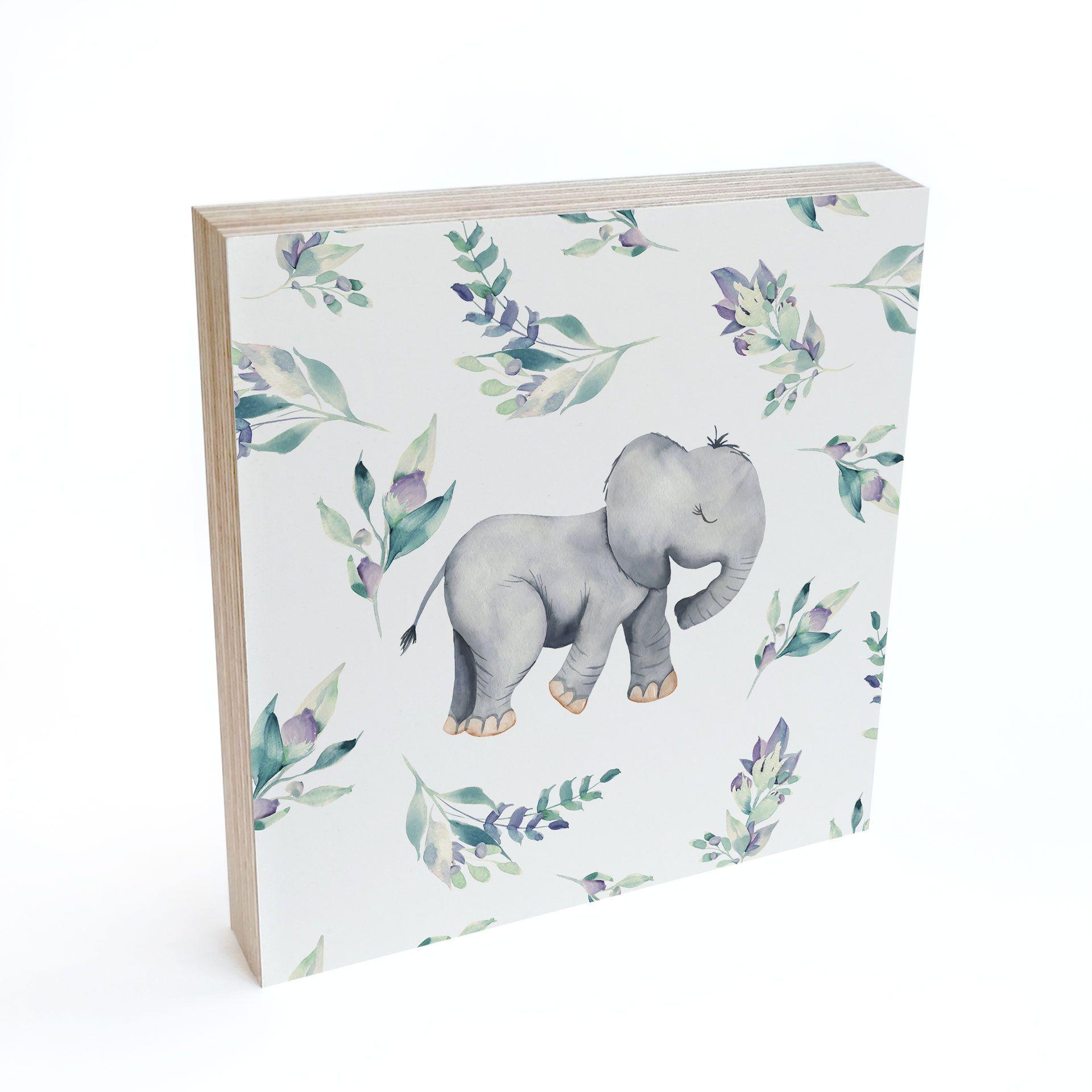 Træ dekoration blok Sød babyelefant mellem boho-grene - UN Designs