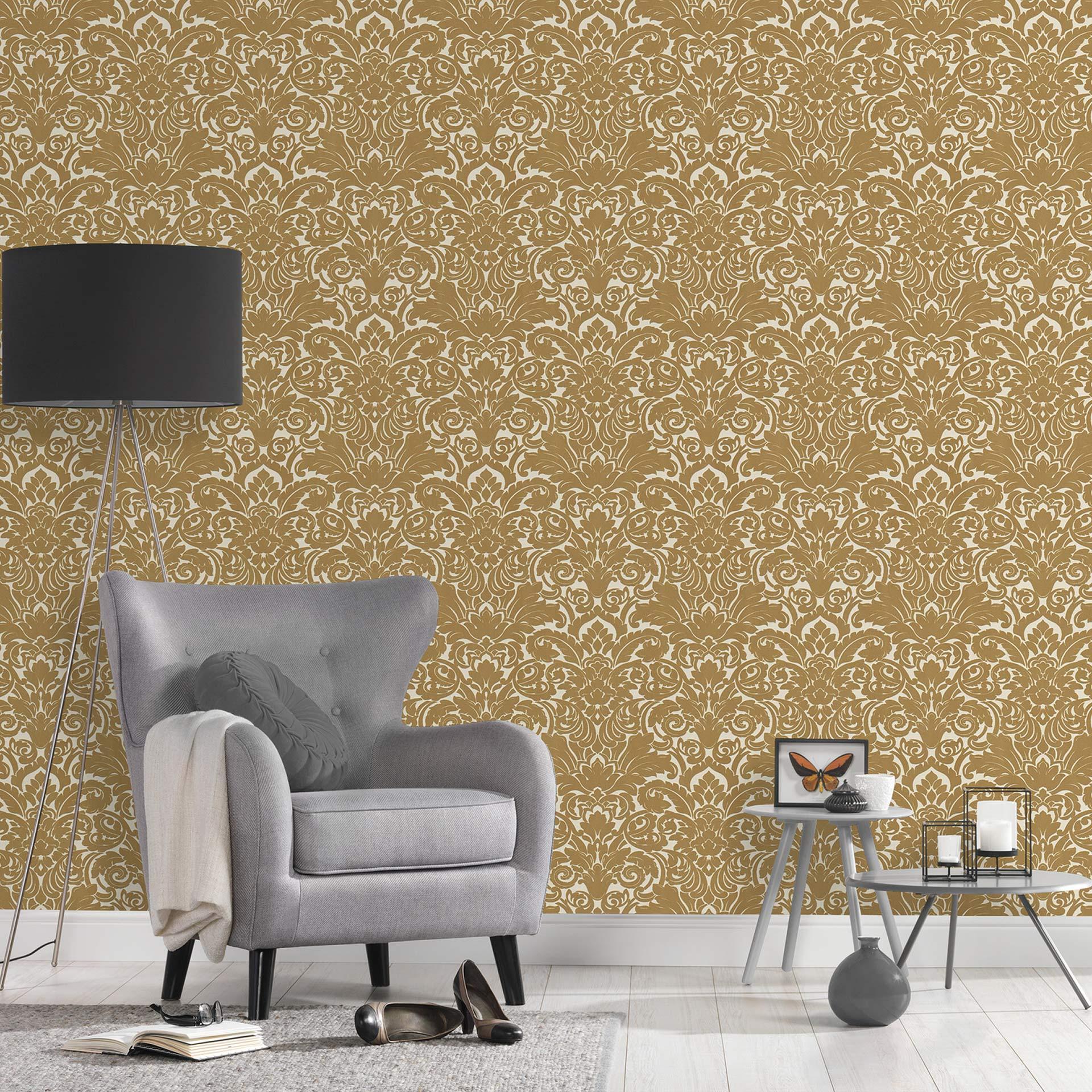 Architects Paper beflockte Tapete Castello braun, 