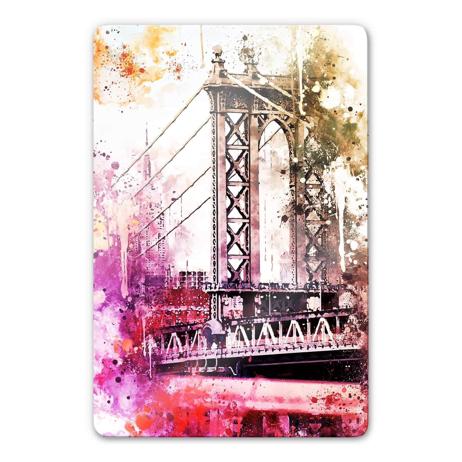 Glasschilderij Hugonnard Aquarel - New York Bridge