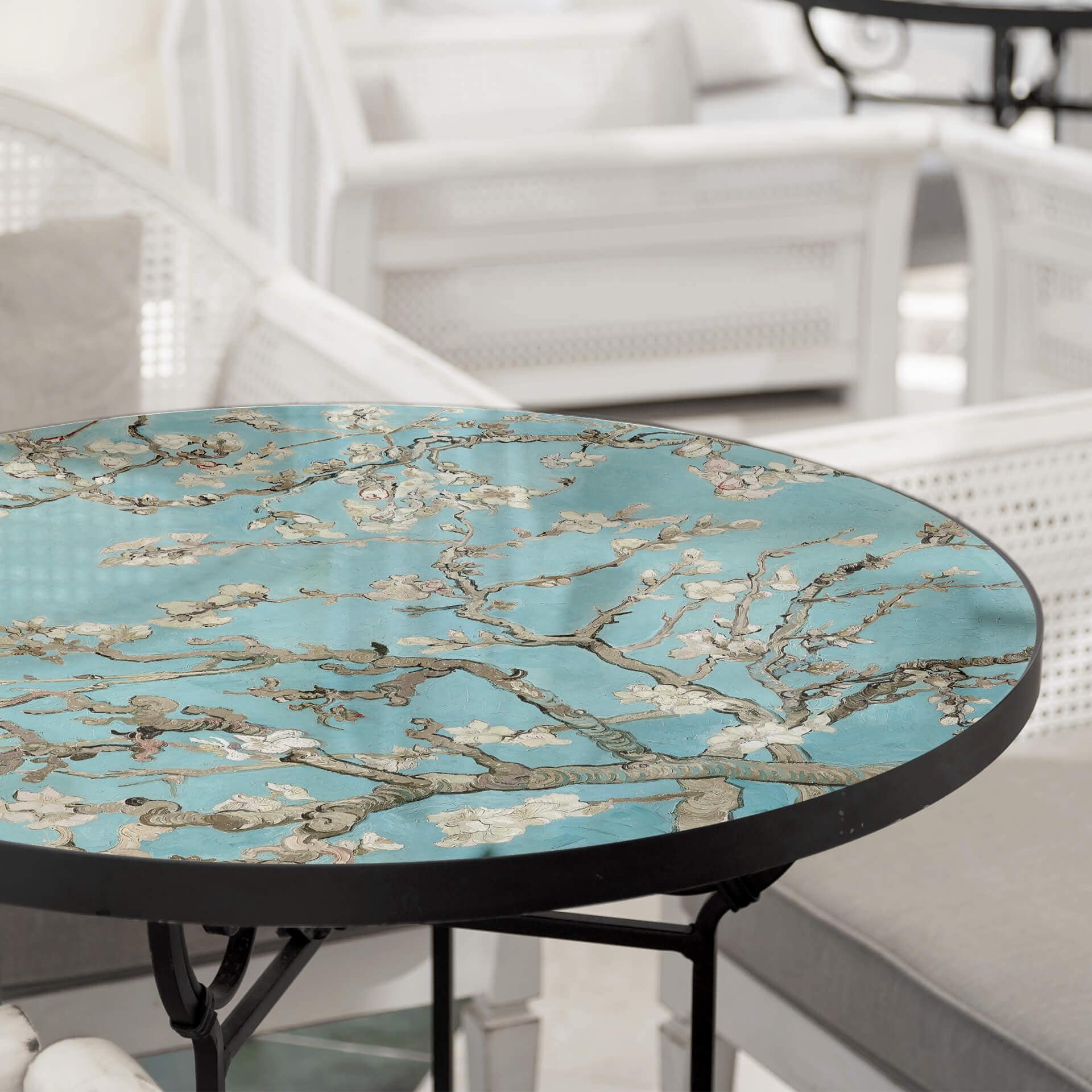 Plateau de table en verre rond - Van Gogh - Amandier en fleur 