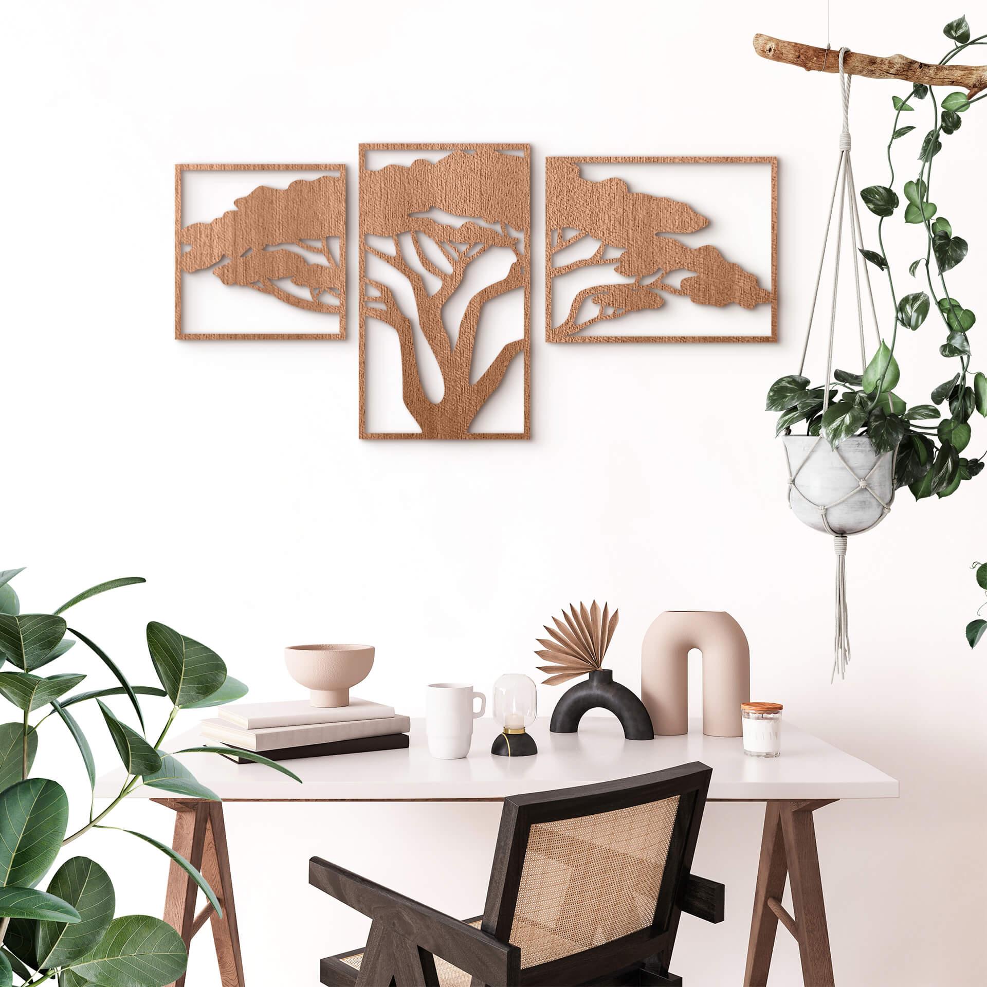 Decoración mural de madera Árbol africano - madera de caoba (3 piezas)
