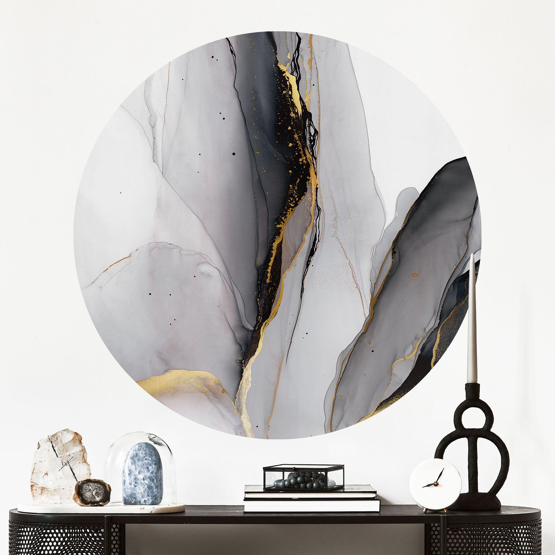 Vinilo decorativo Composición abstracta en dorado y gris - Shelest - Redondo