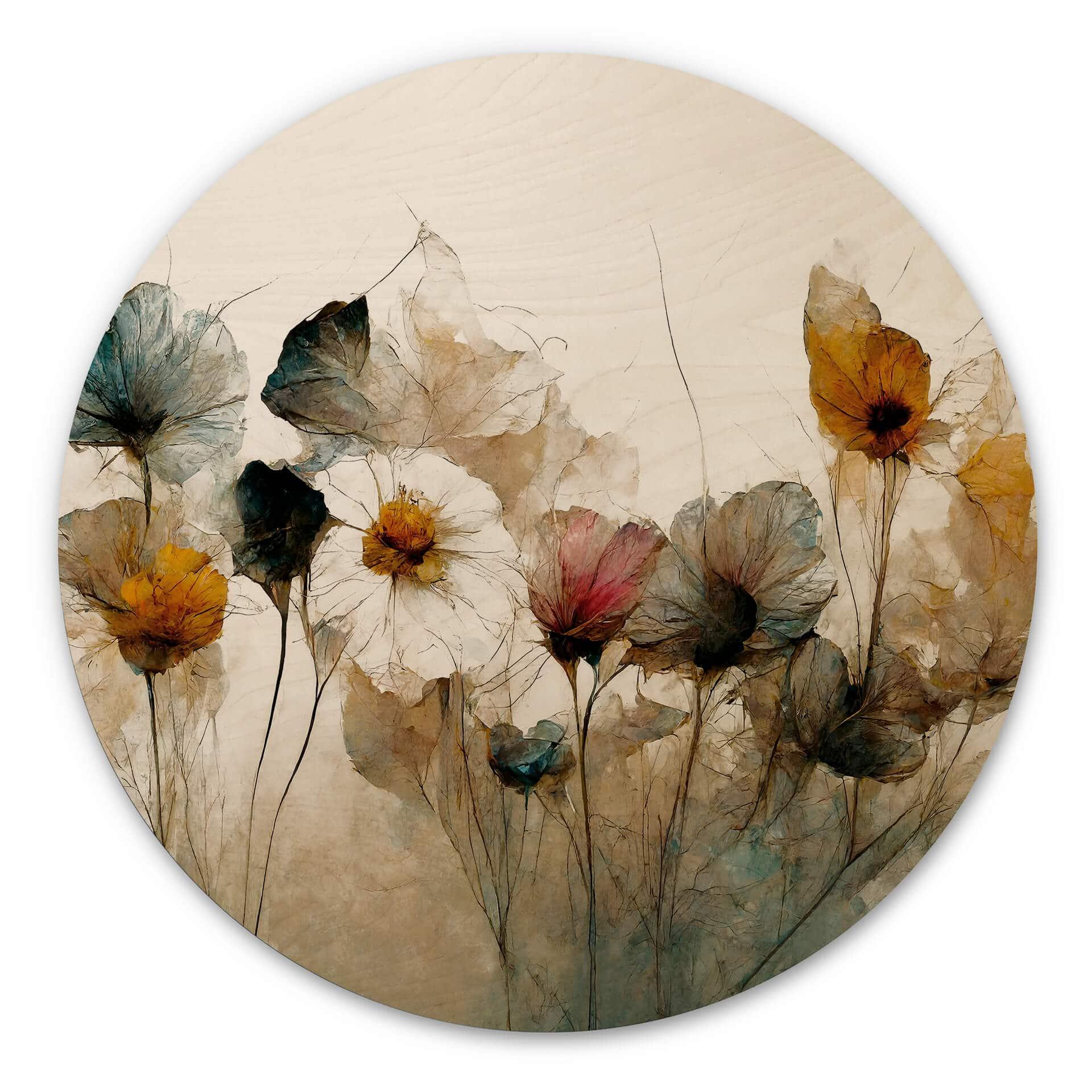 Cuadro de madera Ramo de flores secas redondo - Treechild