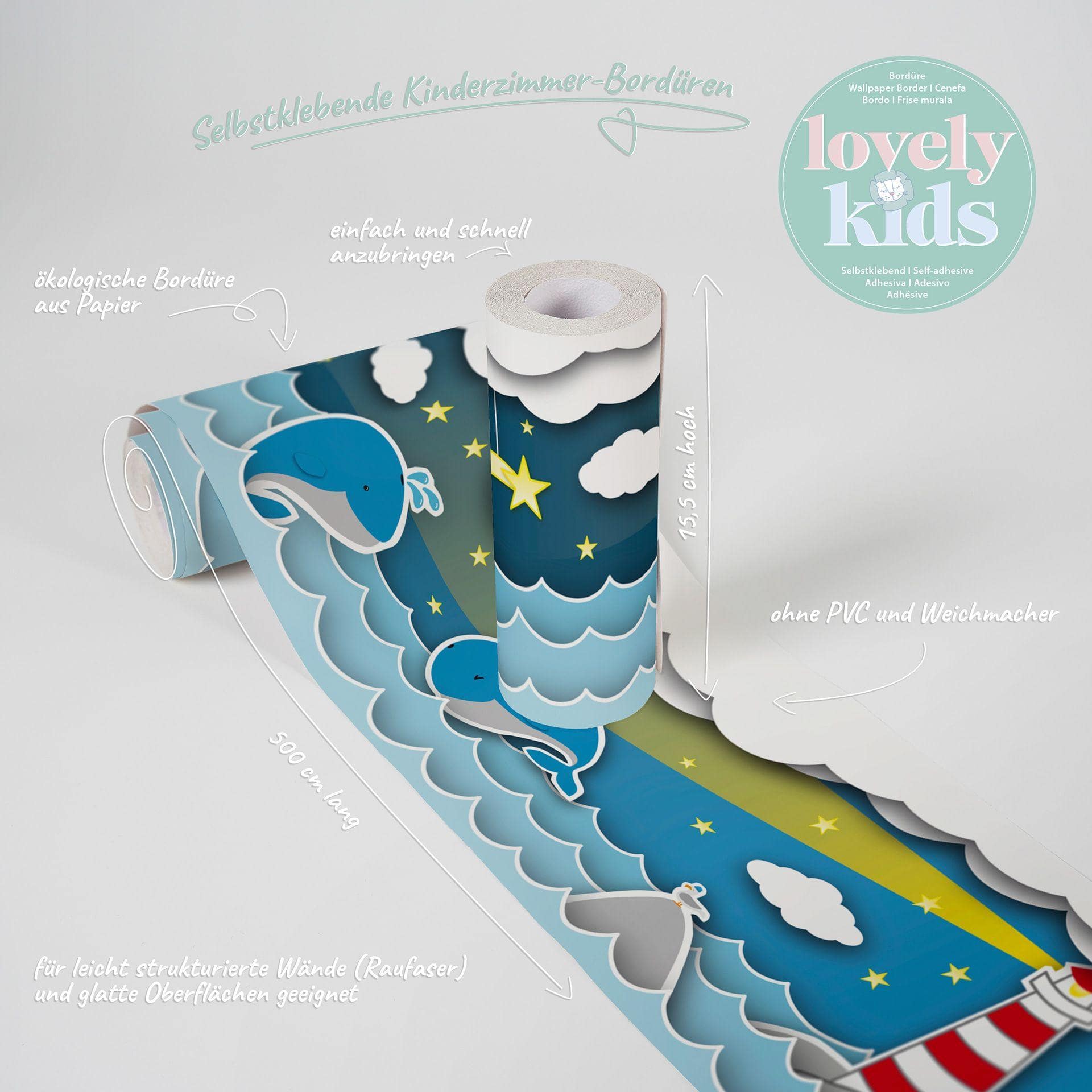 A.S. Création Lovely Kids Frise autocollante enfant - Bleu, Jaune
