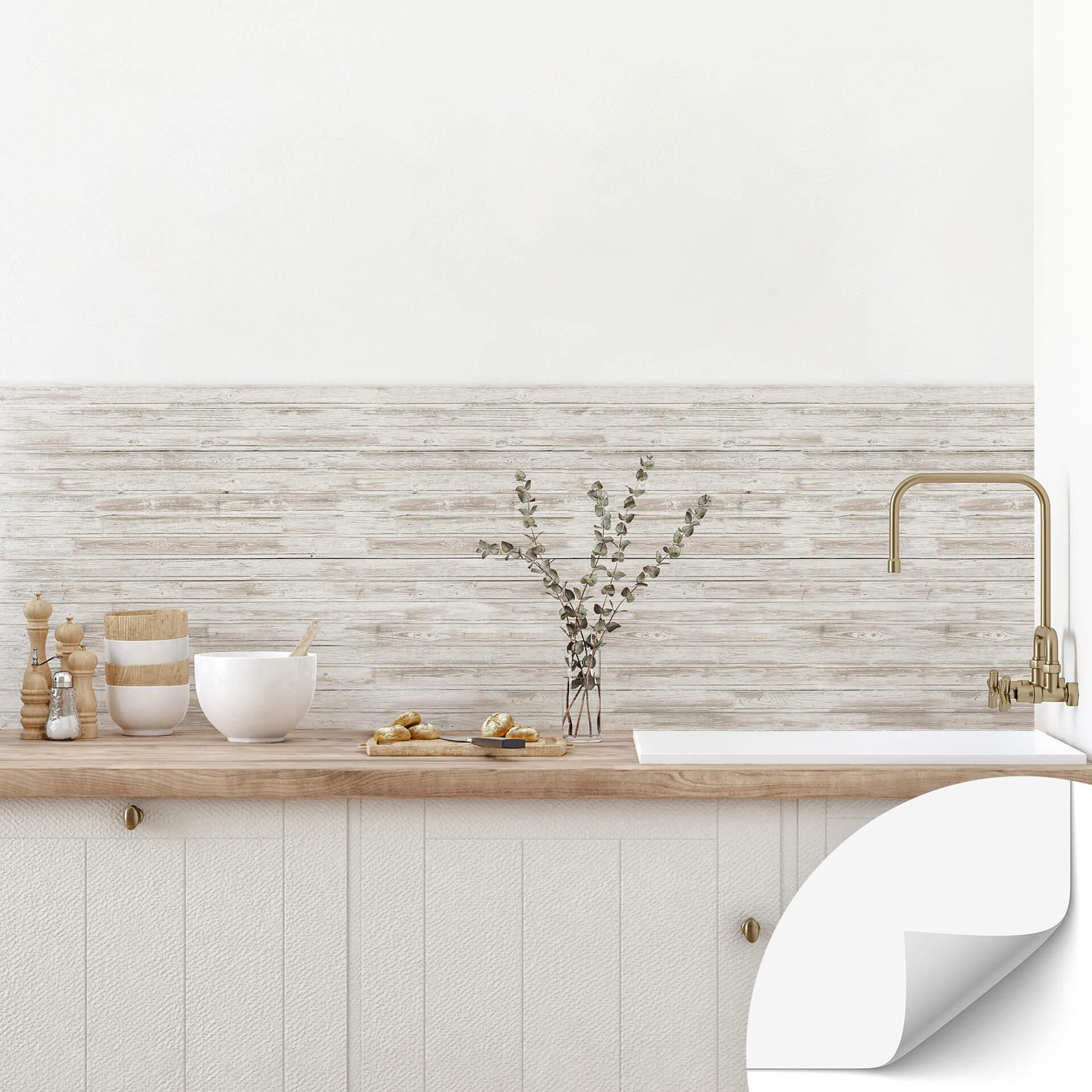 Salpicadero de cocina autoadhesivo Shabby Chic madera 