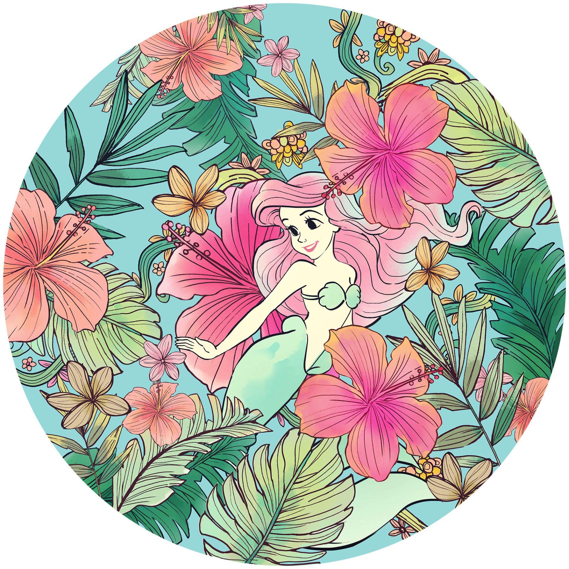 Tapetcirkel Selvklæbende non-woven tapet - Ariel Ocean Flowers - 125 x 125 cm