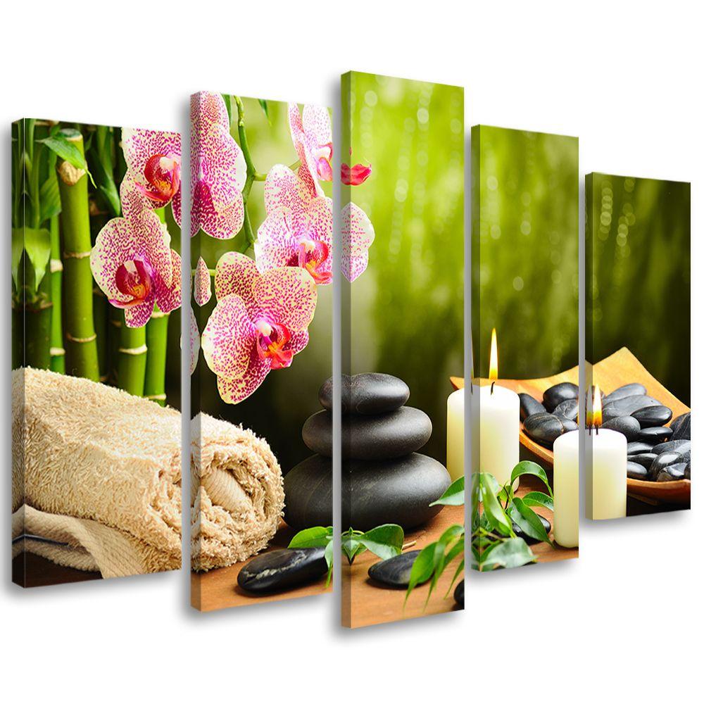 5 stykke lærred print Zen Spa Stones blomster