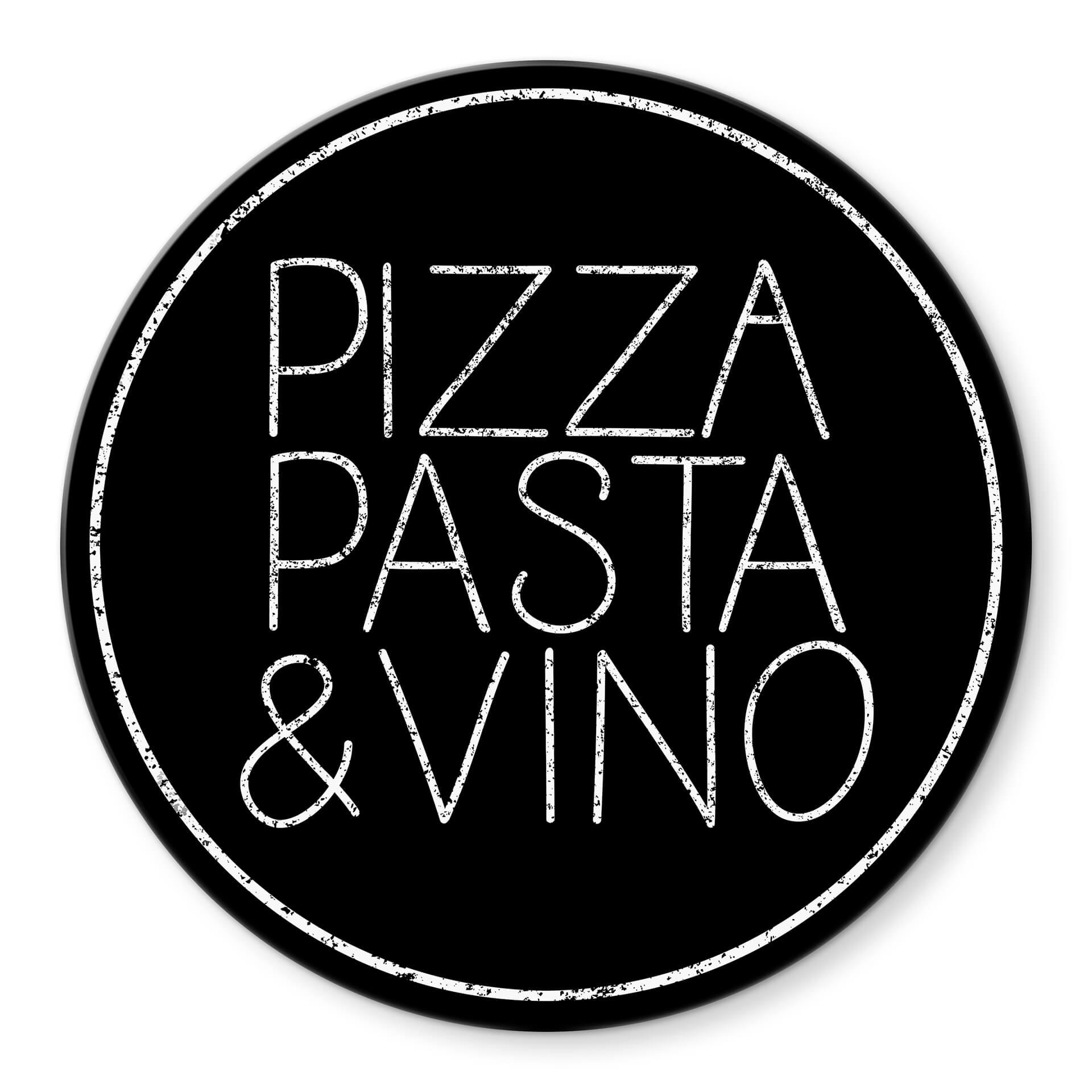 Glasschilderij Rond Pizza Pasta & Vino - zwart