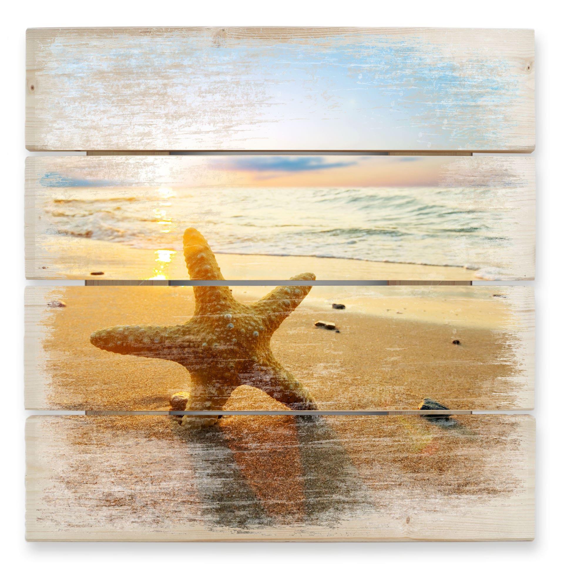 Søsstjerne på strand - Træ print 