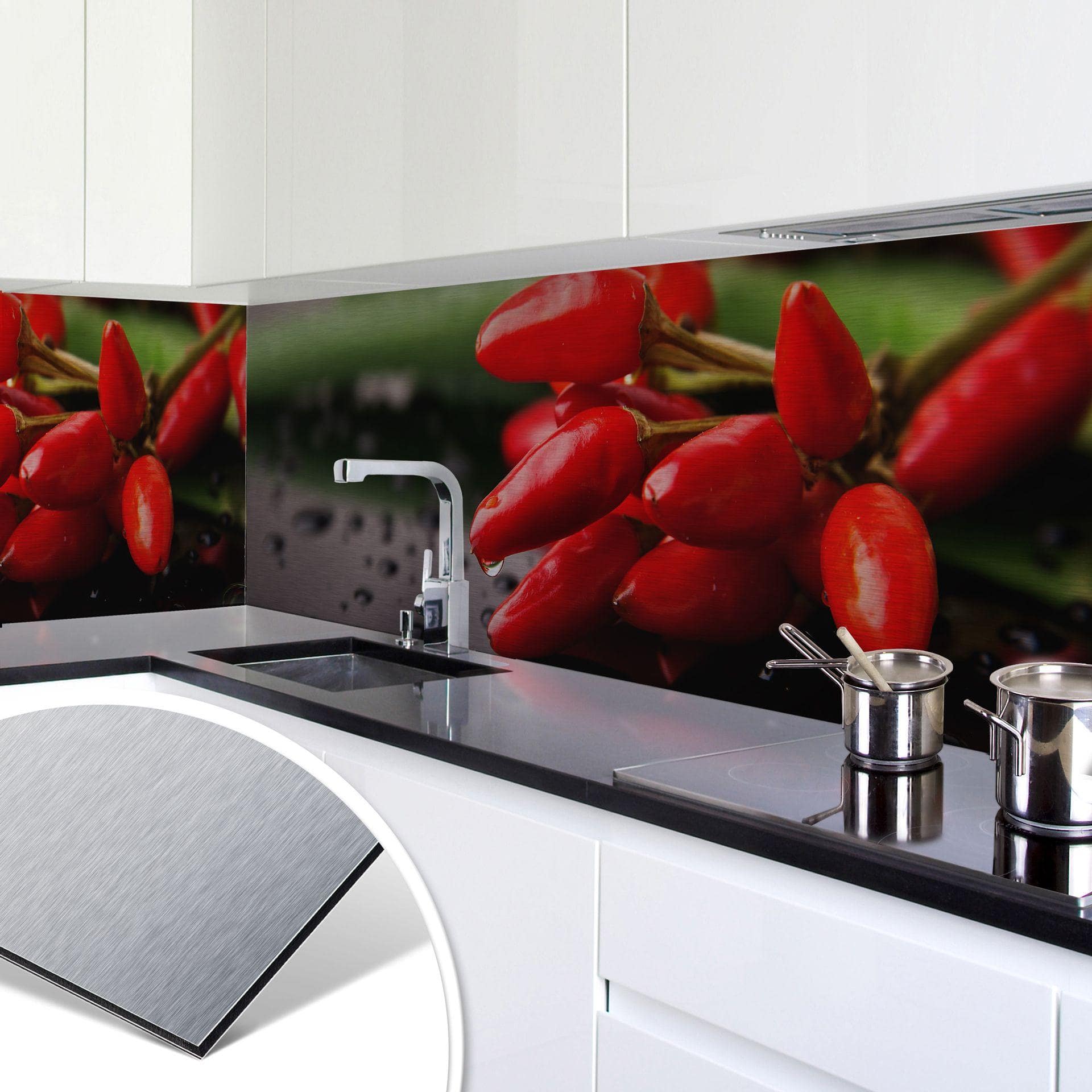 Revêtement pour cuisine - Alu-Dibond - Piments exotiques - Argenté