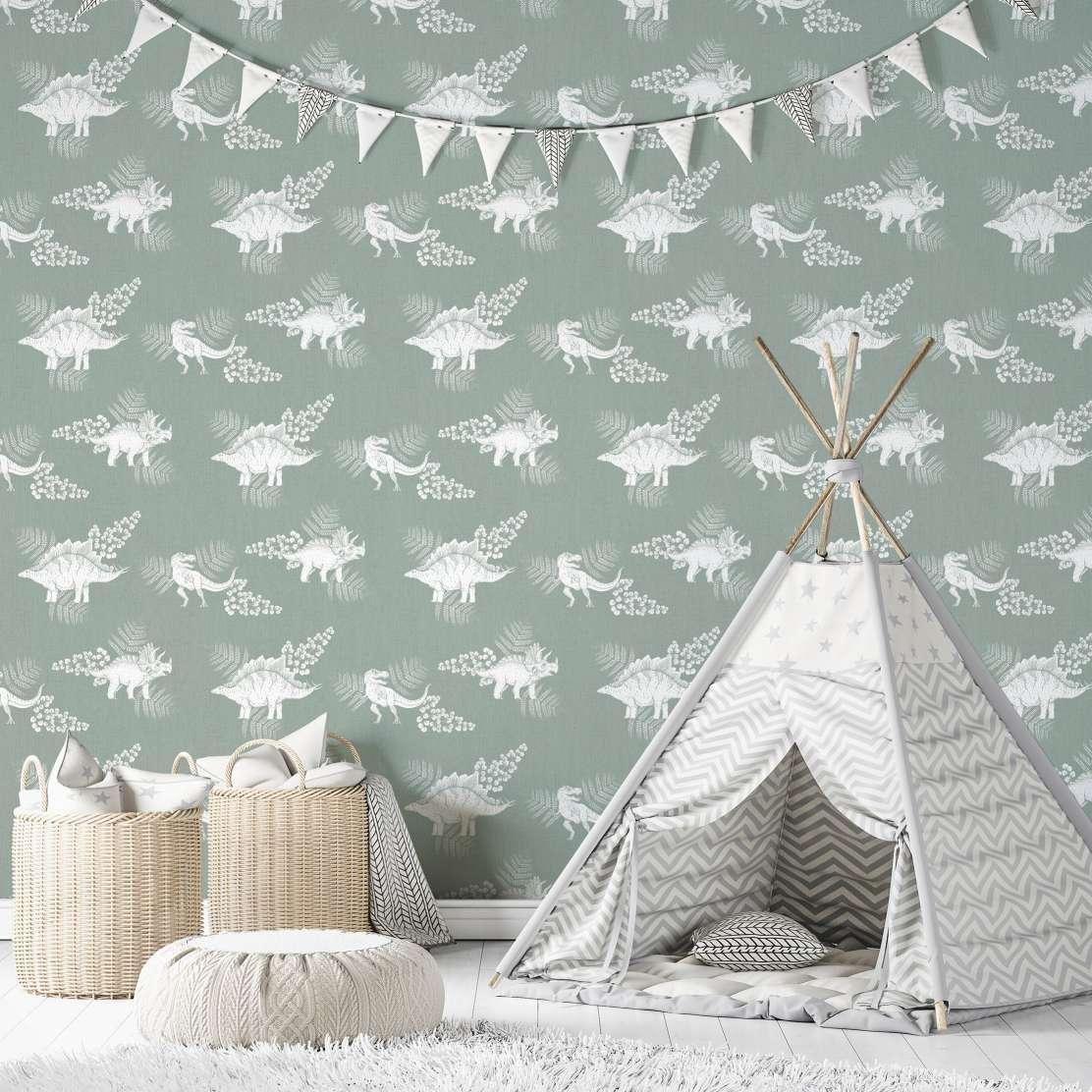 Børnetapet, non-woven tapet med illustration Kids Walls grøn, hvid 