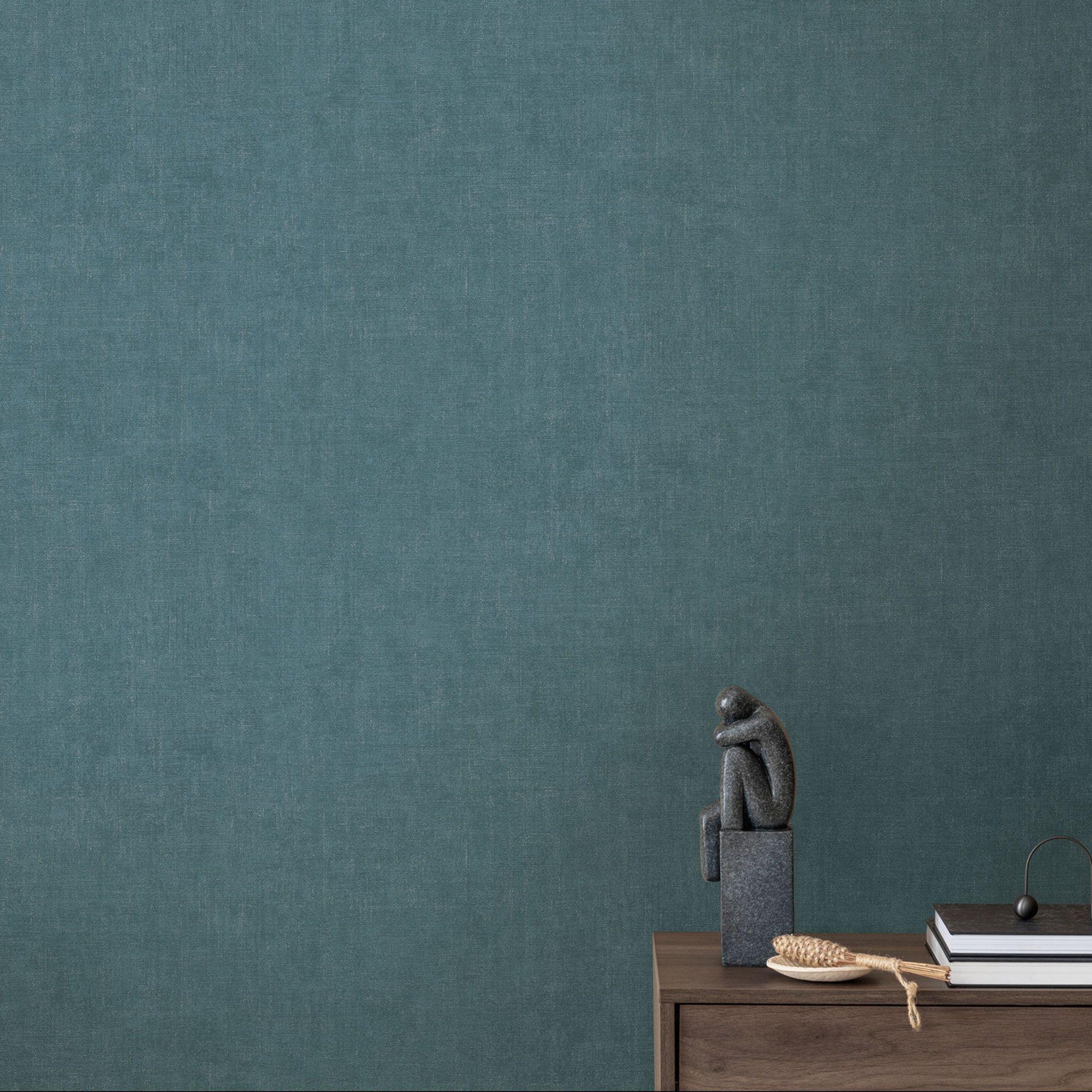 Papel pintado texturado aspecto textil azul petróleo - papel pintado no tejido moderno discreto