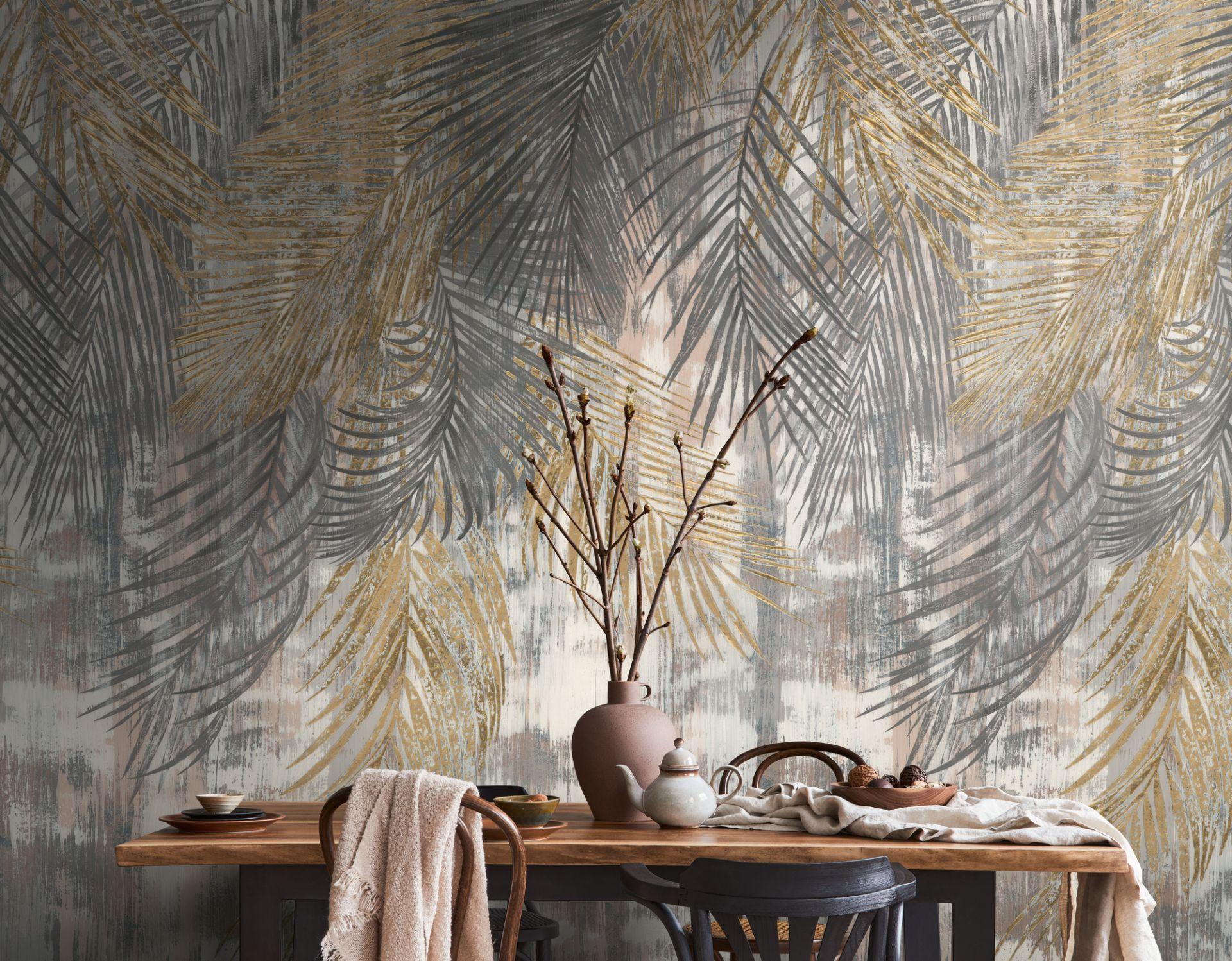 Papel pintado fotomural gris-amarillo - Papel pintado no tejido Livingwalls botánico - mate y liso