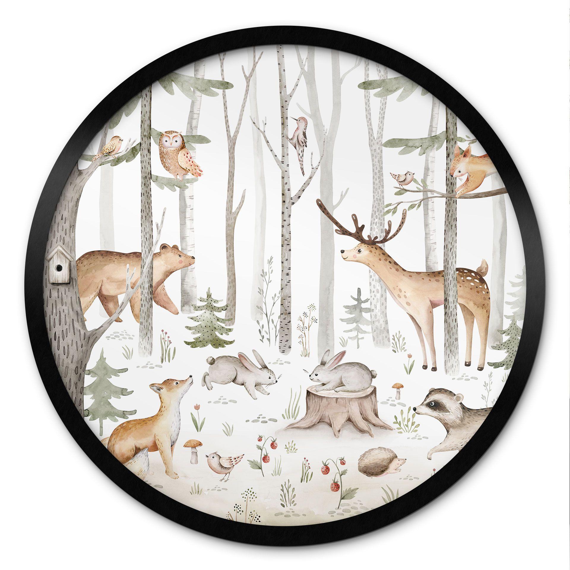 Póster Aventura con animales del bosque - Kvilis - Redondo