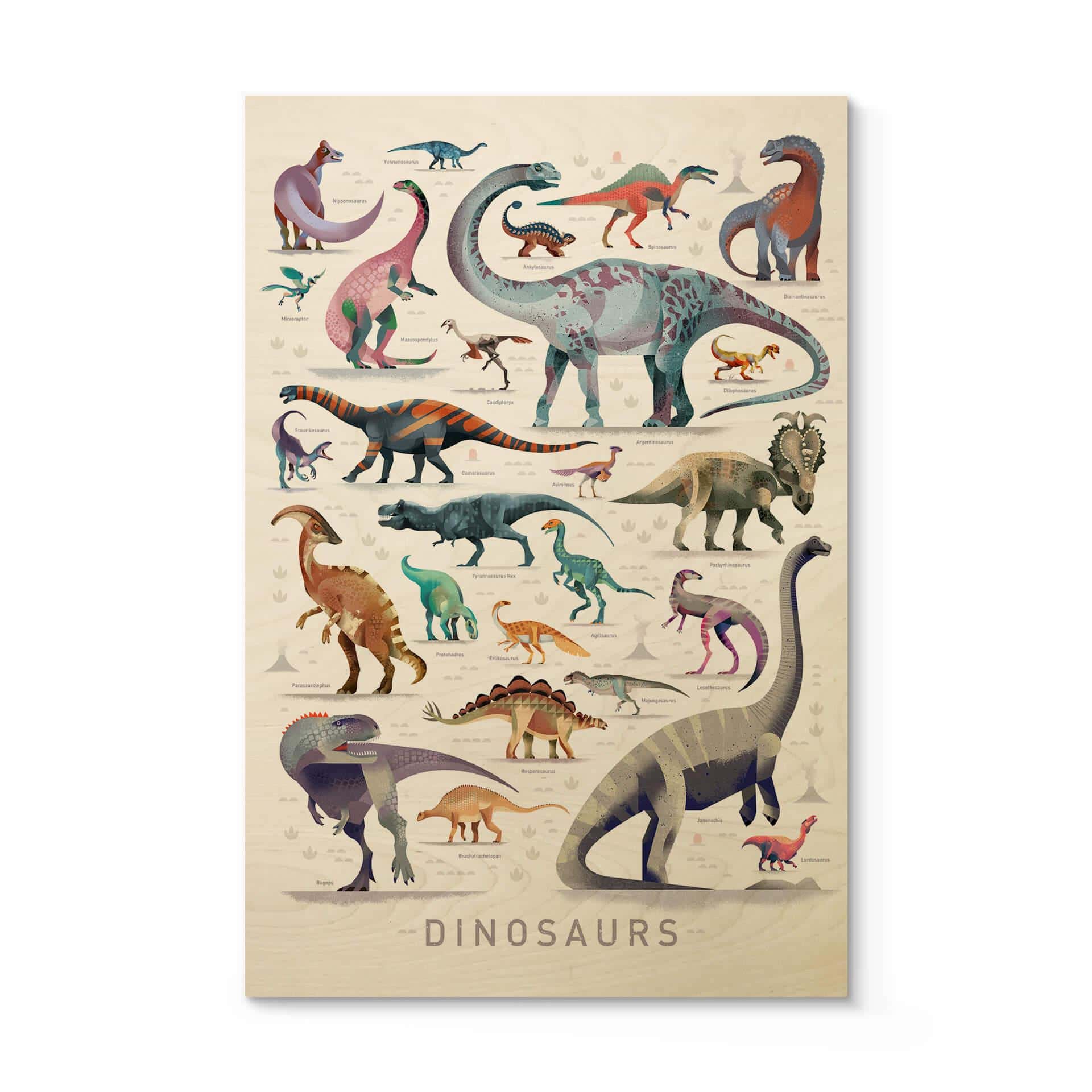 Cuadro de madera marrón - Dinosaurios