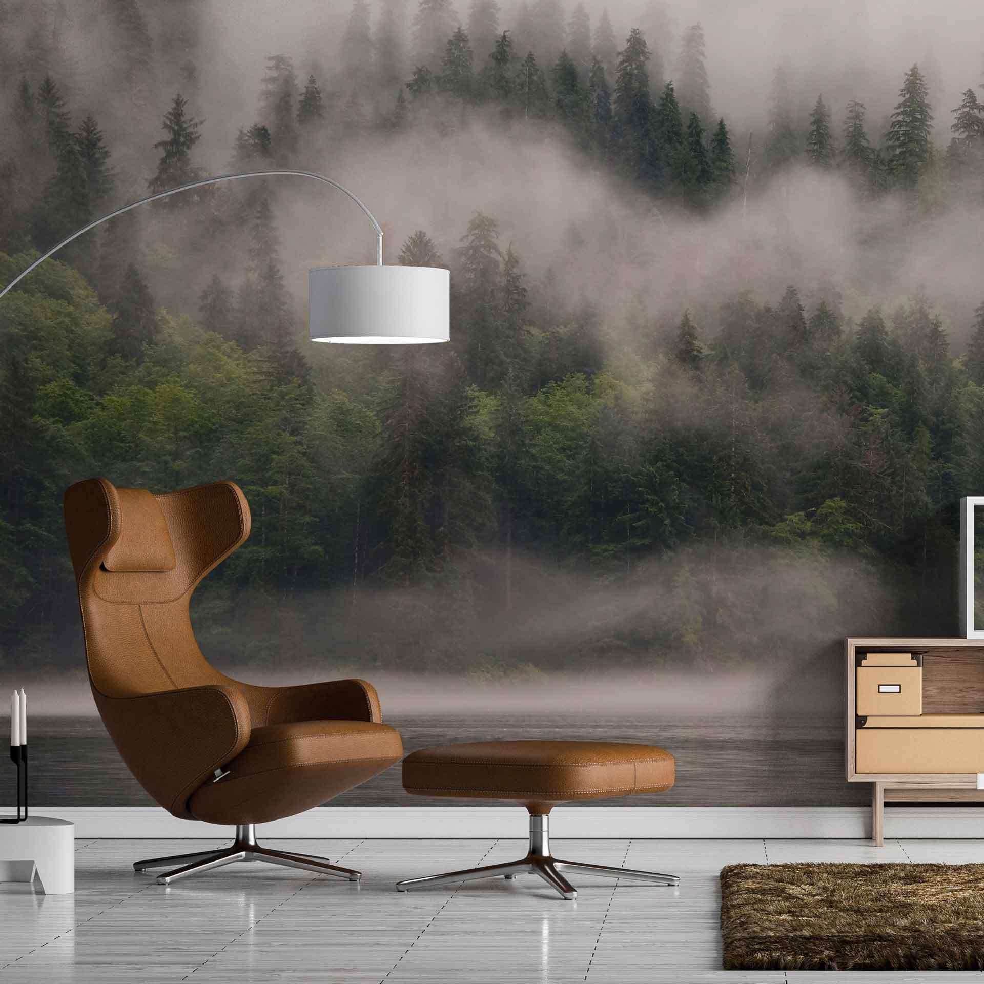 Fiordlands landskabstapet i grågrøn - non-woven tapet Designwalls 2 - 2,55 x 3,5 m