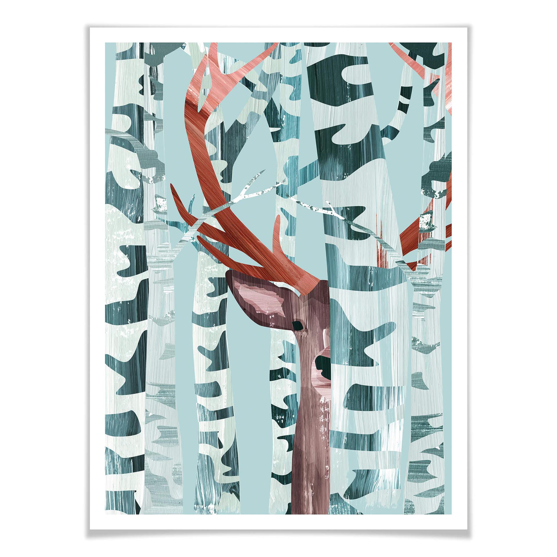 Póster Goed Blauw - Ciervos en el bosque