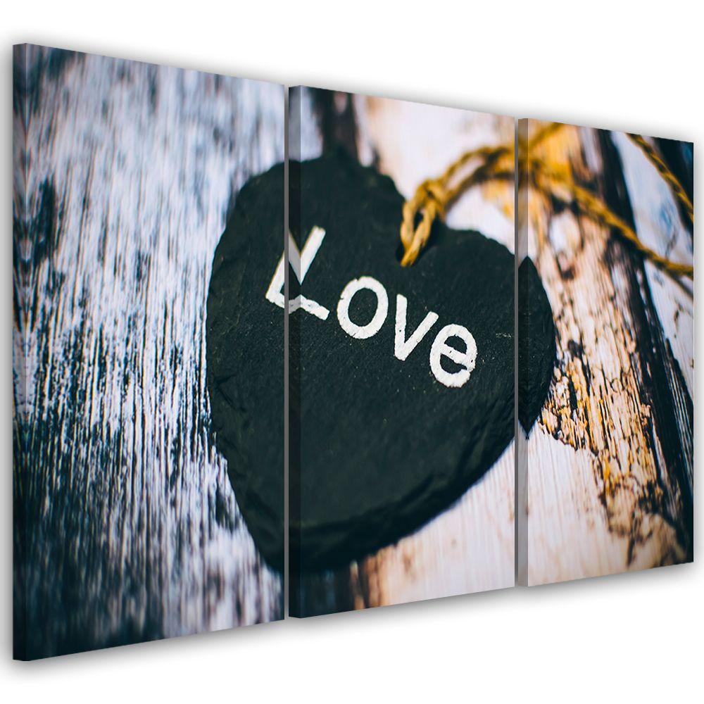 3-delt lærredstryk Heart Wood Love Shabby