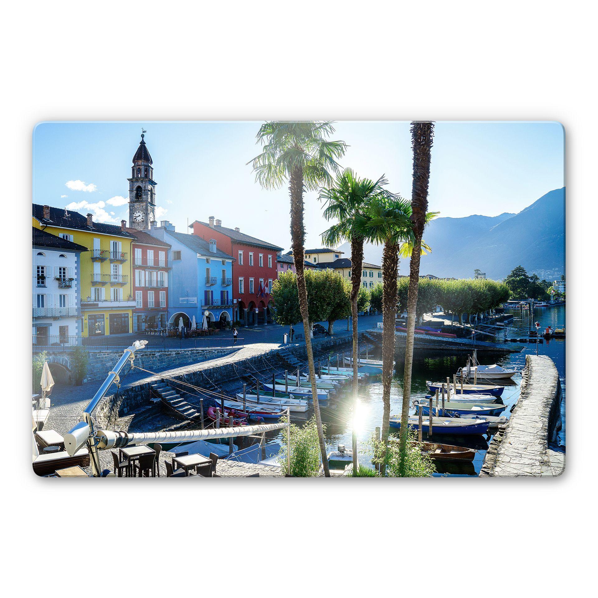 Glasschilderij Haven van Lago Maggiore