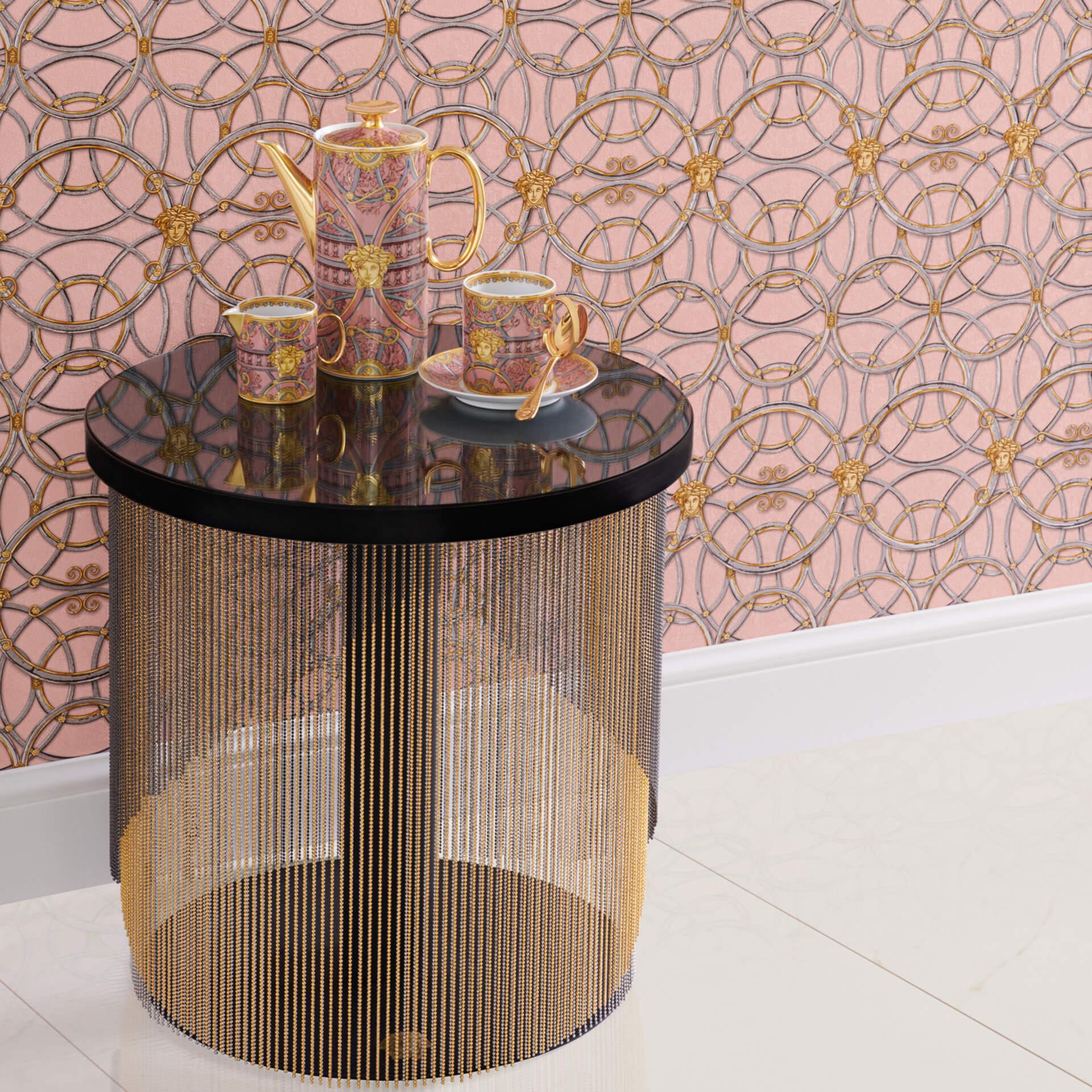 Versace fleecetapet La Scala del Palazzo geometrisk sølv, guld, pink