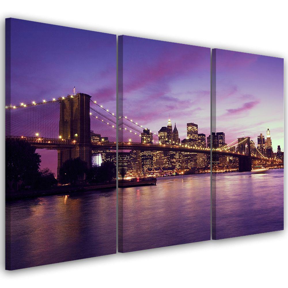 3 stykke lærredstryk, New York Brooklyn Bridge lilla