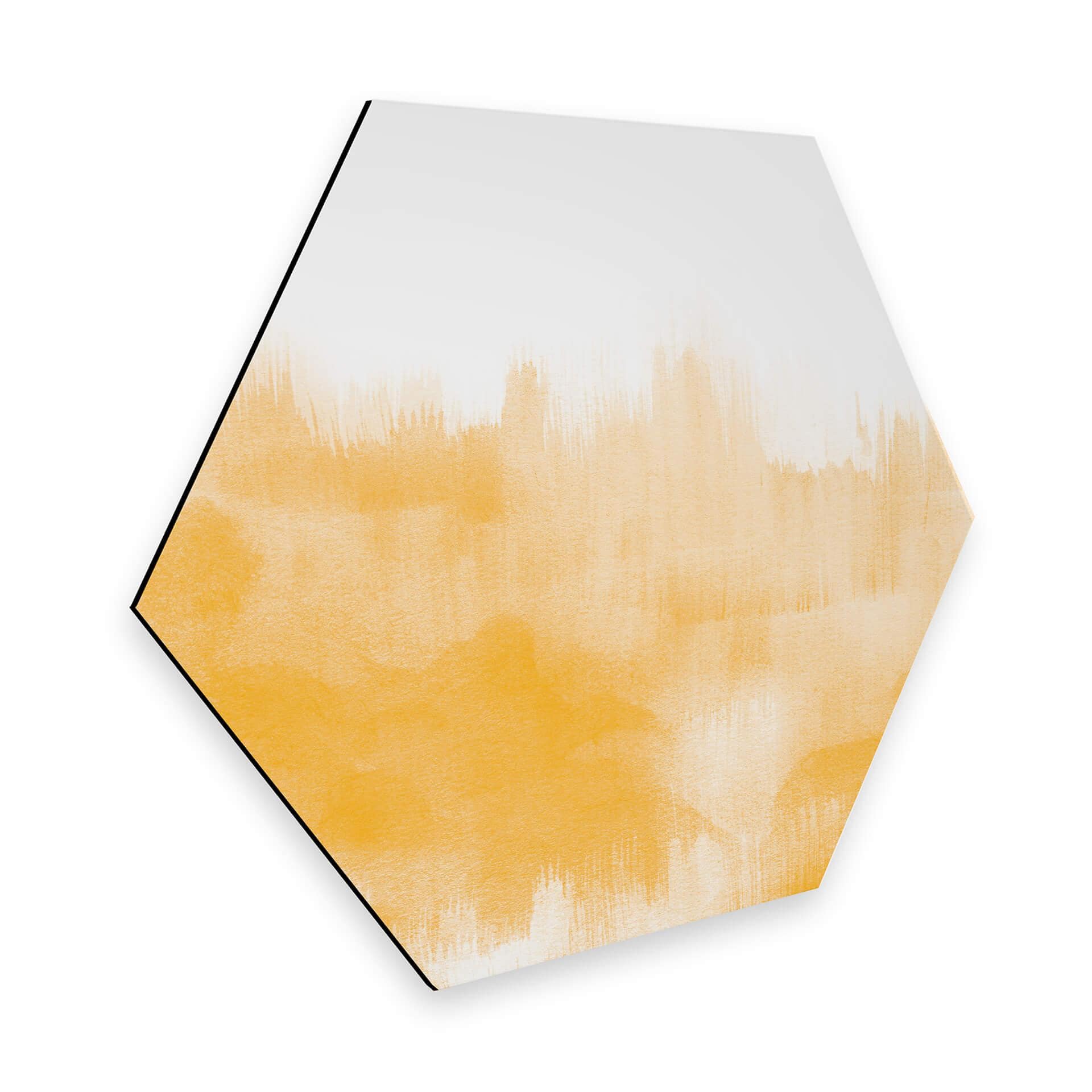 Hexagone - Alu-Dibond Nouveauprints - Coups de pinceau d'aquarelle (jaune)
