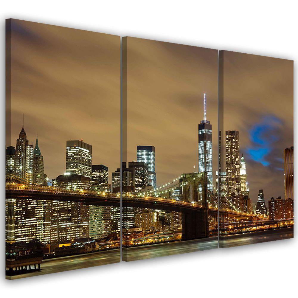 3 stykke lærredstryk, New York Skyline USA Manhattan Brown