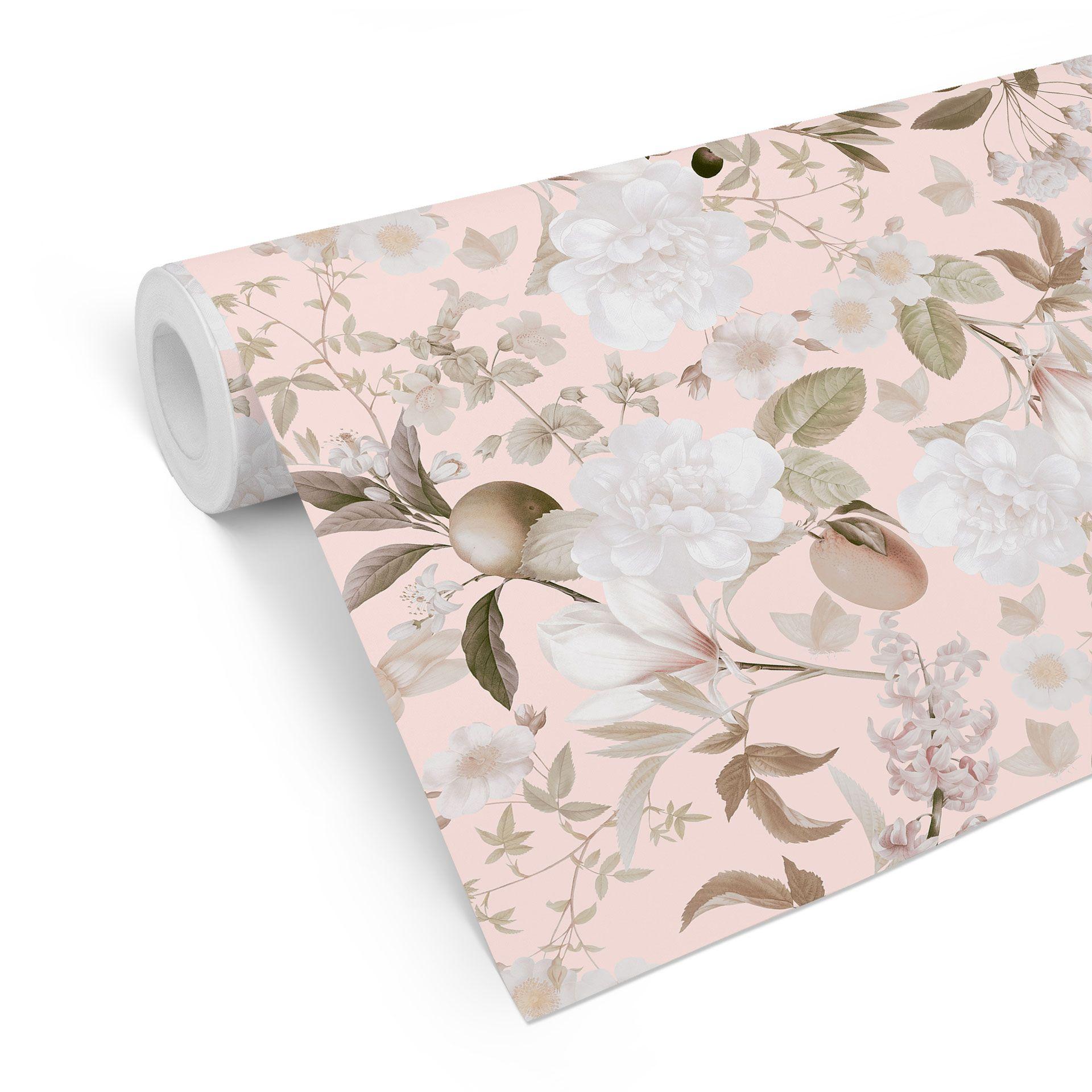 Tapet med boho-mønster og blomster og frugt - UN Designs