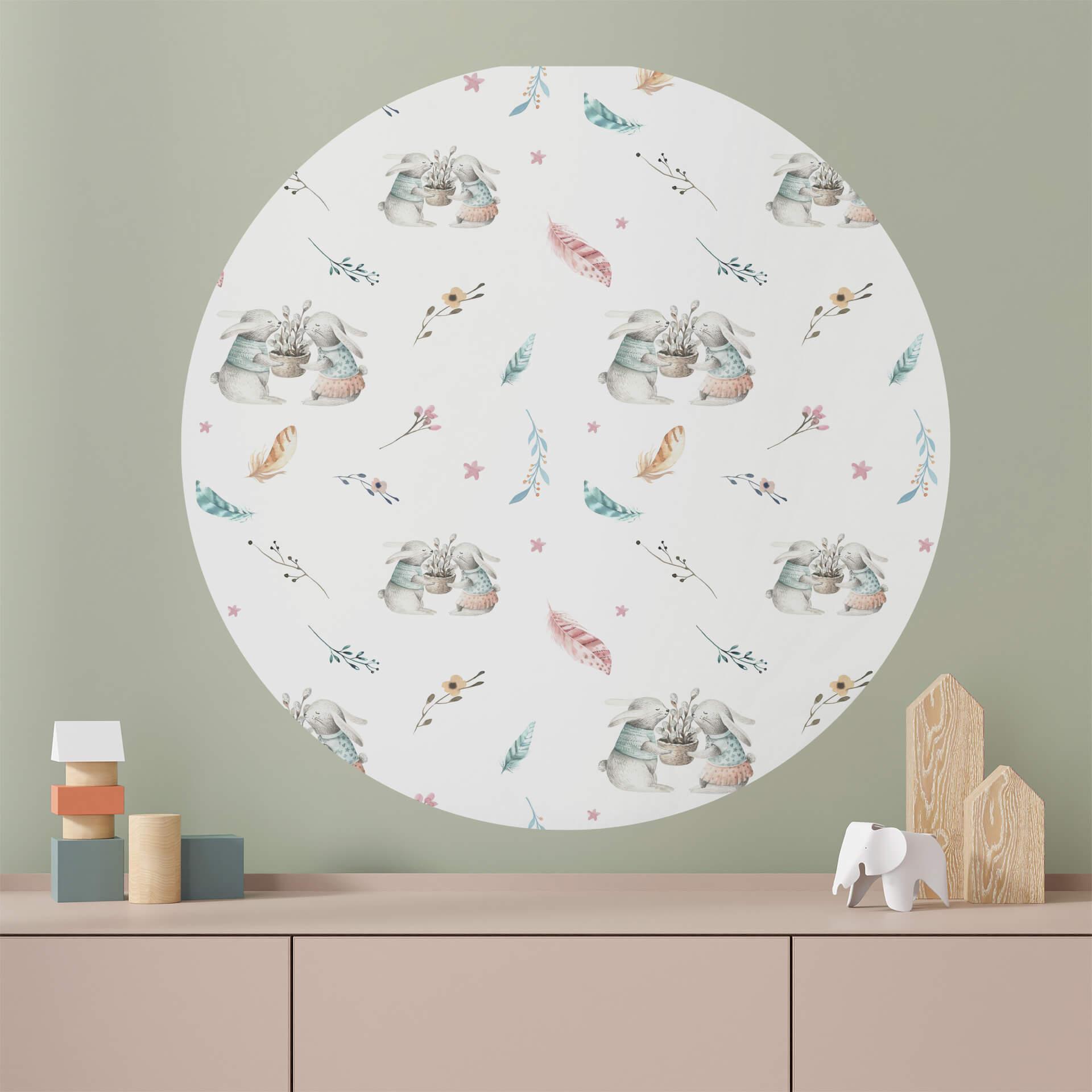 Sticker mural Kvilis - Couple de lapins - Rond