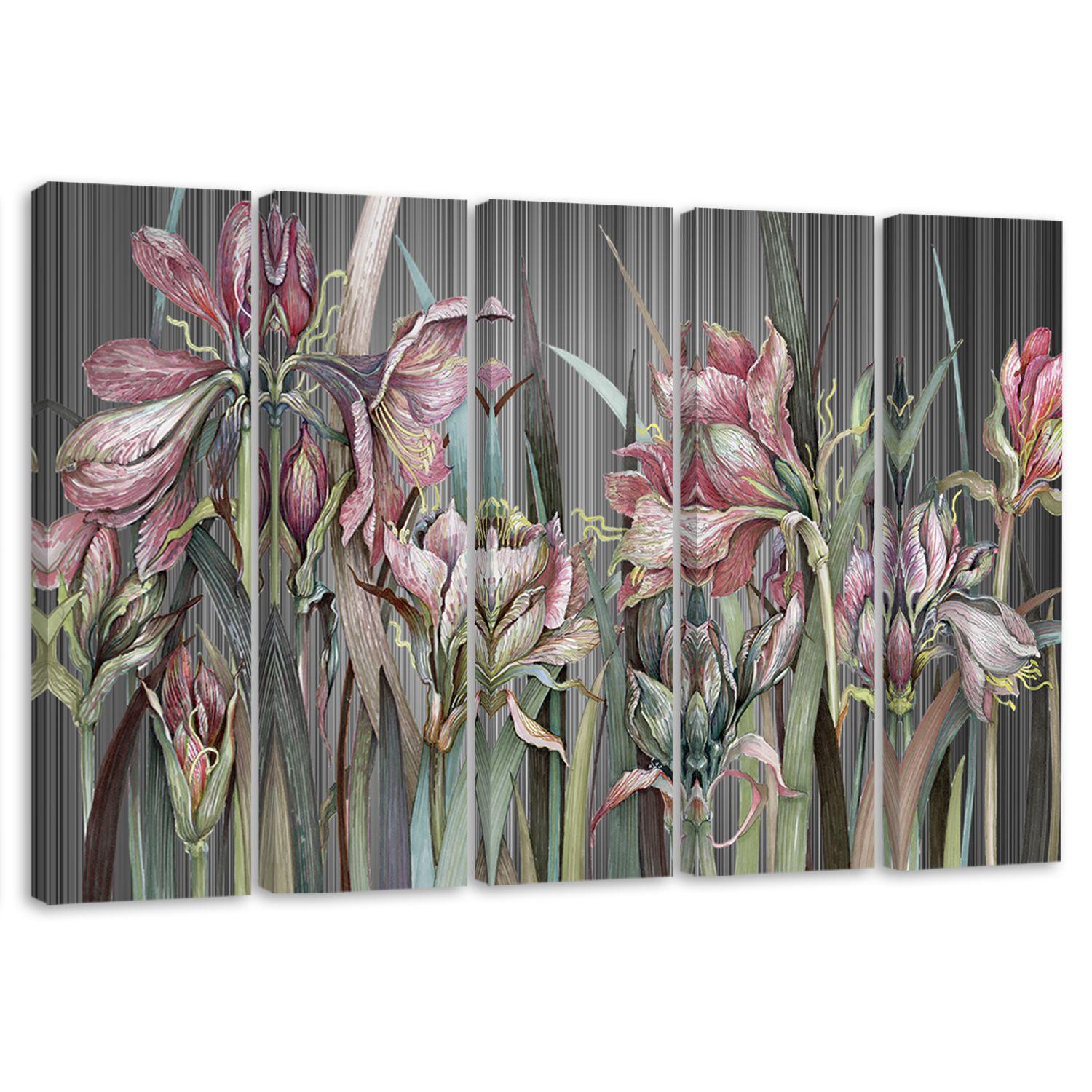 5 stykke lærredstryk, Iris blomster