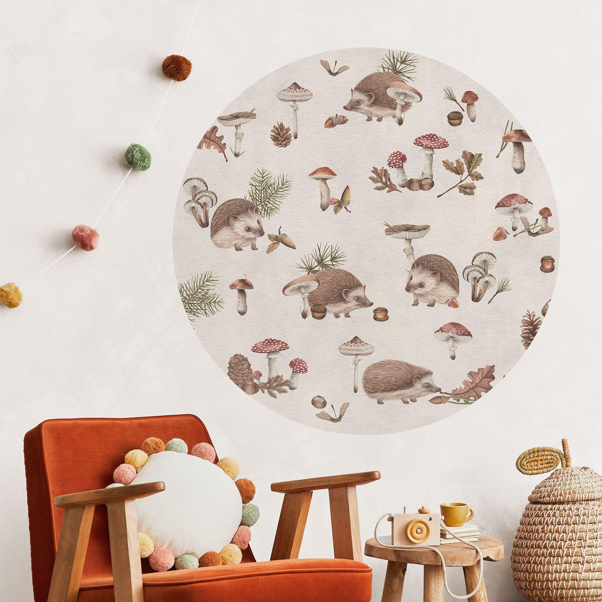 Vinilo decorativo "Dulces erizos en el bosque de otoño" - Kikki Belle - Redondo