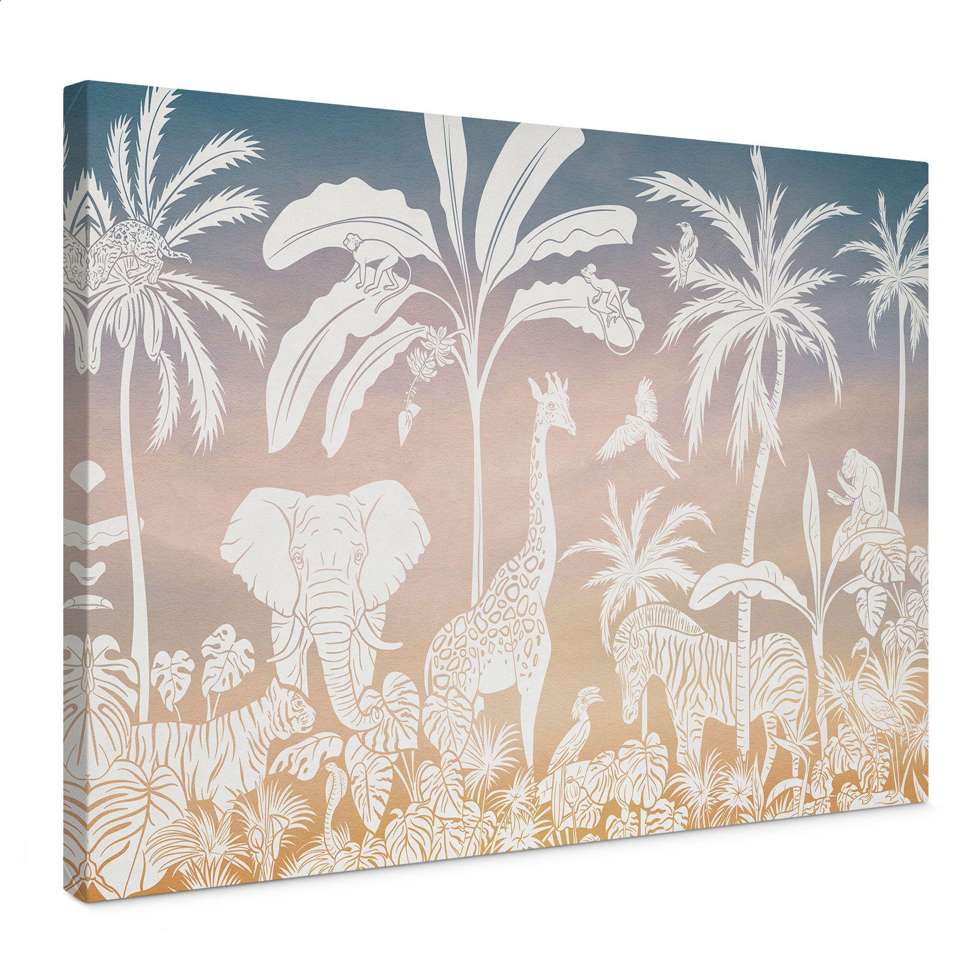 Cuadro Lienzo Paraíso en la jungla con animales salvajes - Ombre - Kikki Belle
