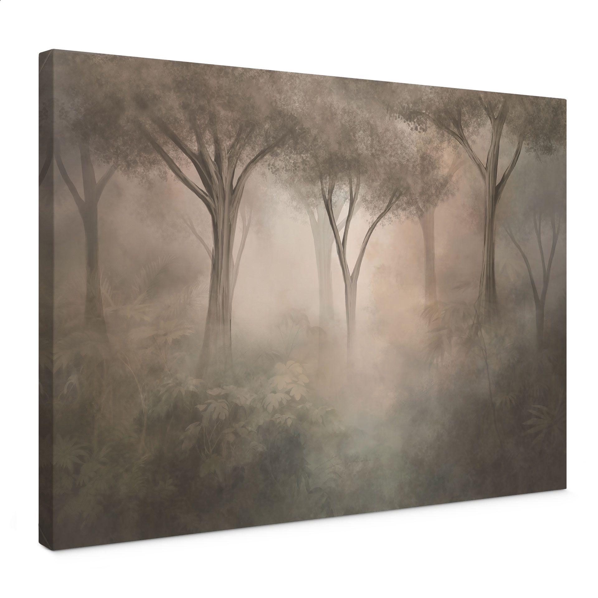 Canvas schilderij Bosmagie in de ochtendnevel Beige - Ms Tiff