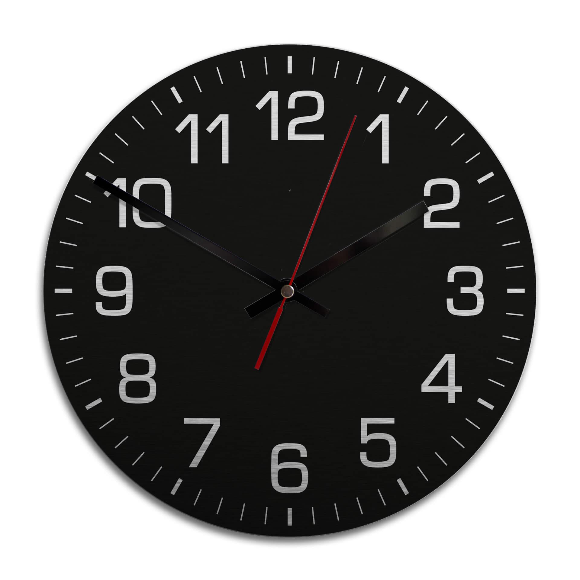 Horloge murale en Alu-Dibond - Argenté - Classique noire avec minutes 