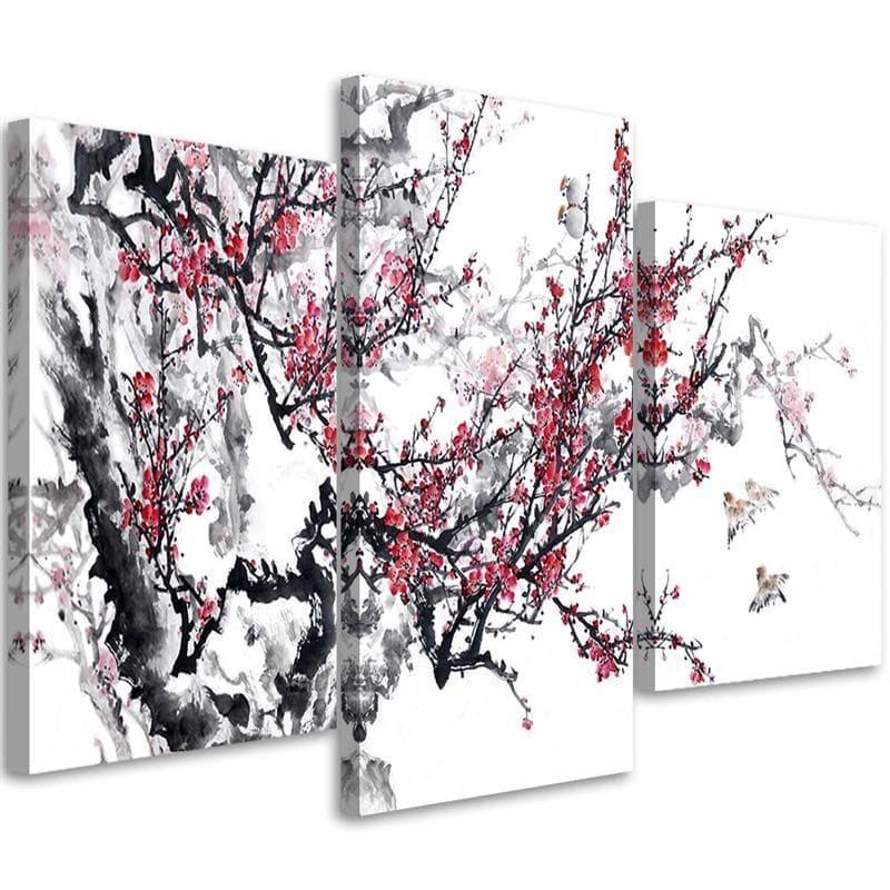 3 stykke lærredsprint, Cherry Blossom Japan Tree