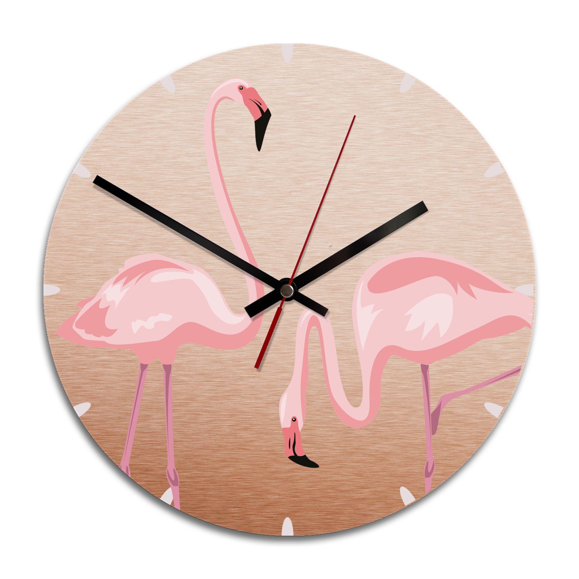 Wandklok Alu-Dibond met Kopereffect Flamingo 04