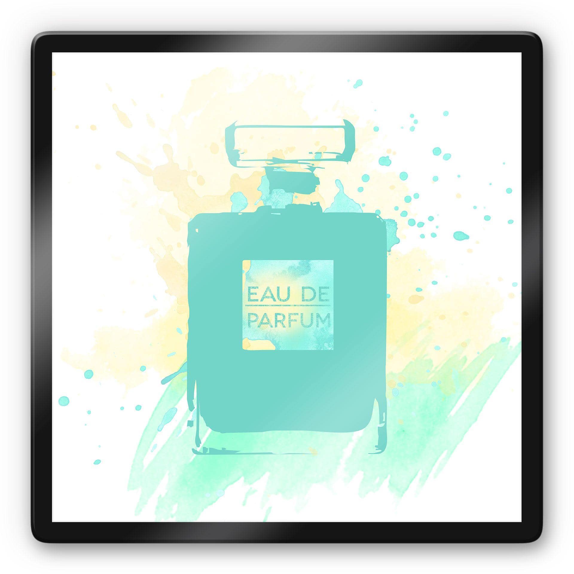 Stampa su vetro Eau de Parfum - acquarello in tinta verde acqua