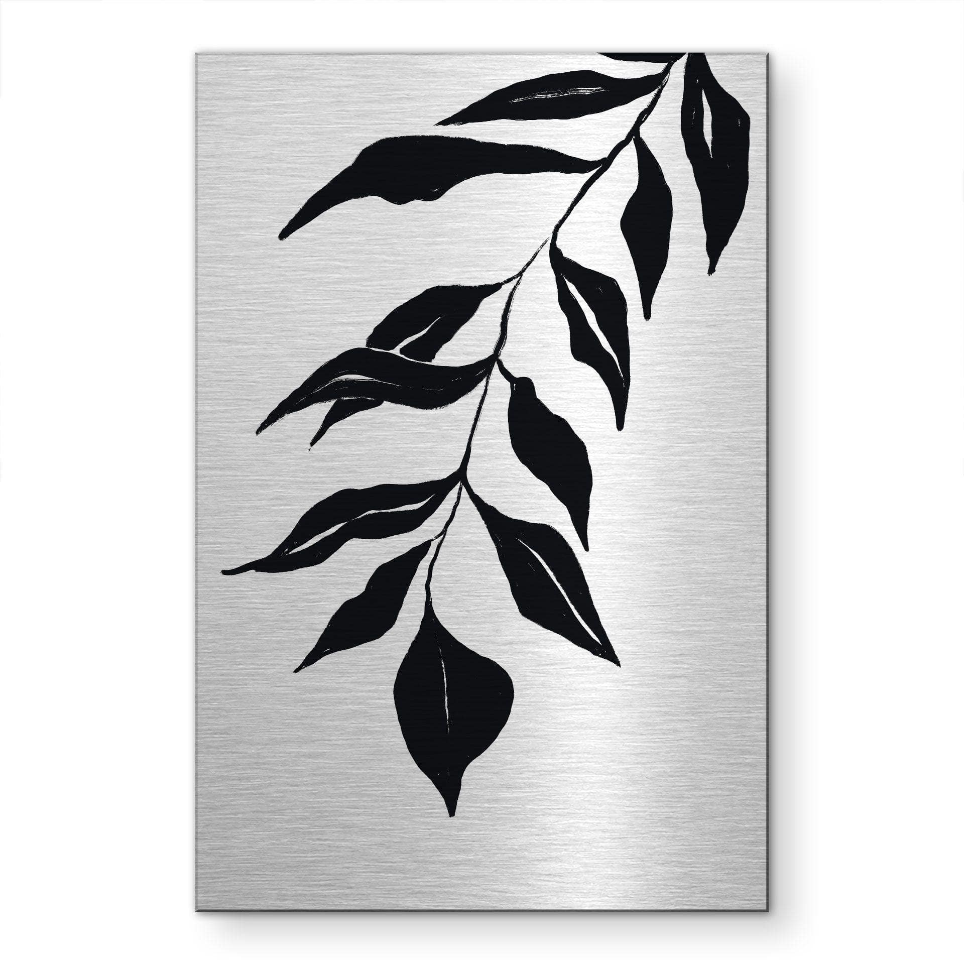 Alu-Dibond spazzolato con Effetto Oro, Argento e Rame - Ramo di foglie nere - Treechild