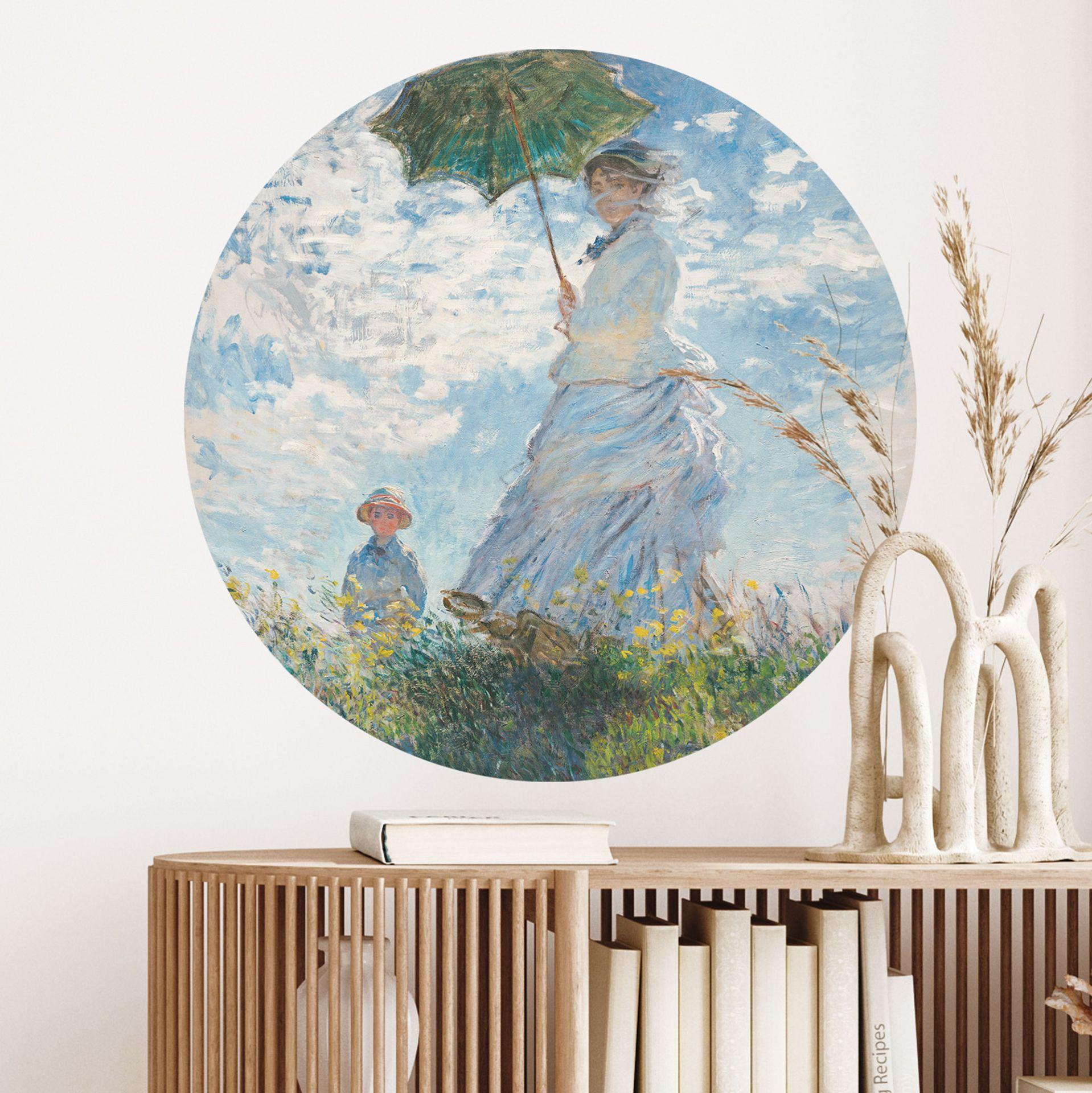 Vinilo decorativo Monet - Mujer con sombrilla - Madame Monet y su hijo - Redondo