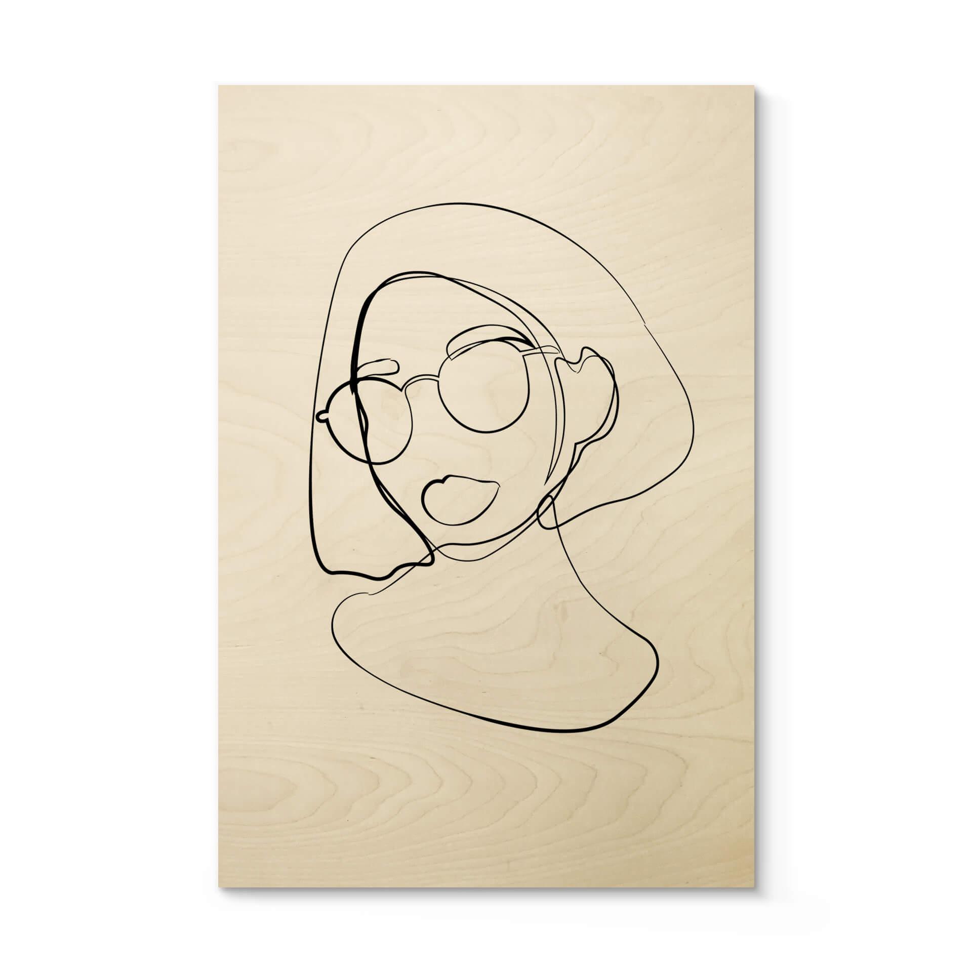 Cuadro de madera NKTN - Line Art - Mujer con gafas
