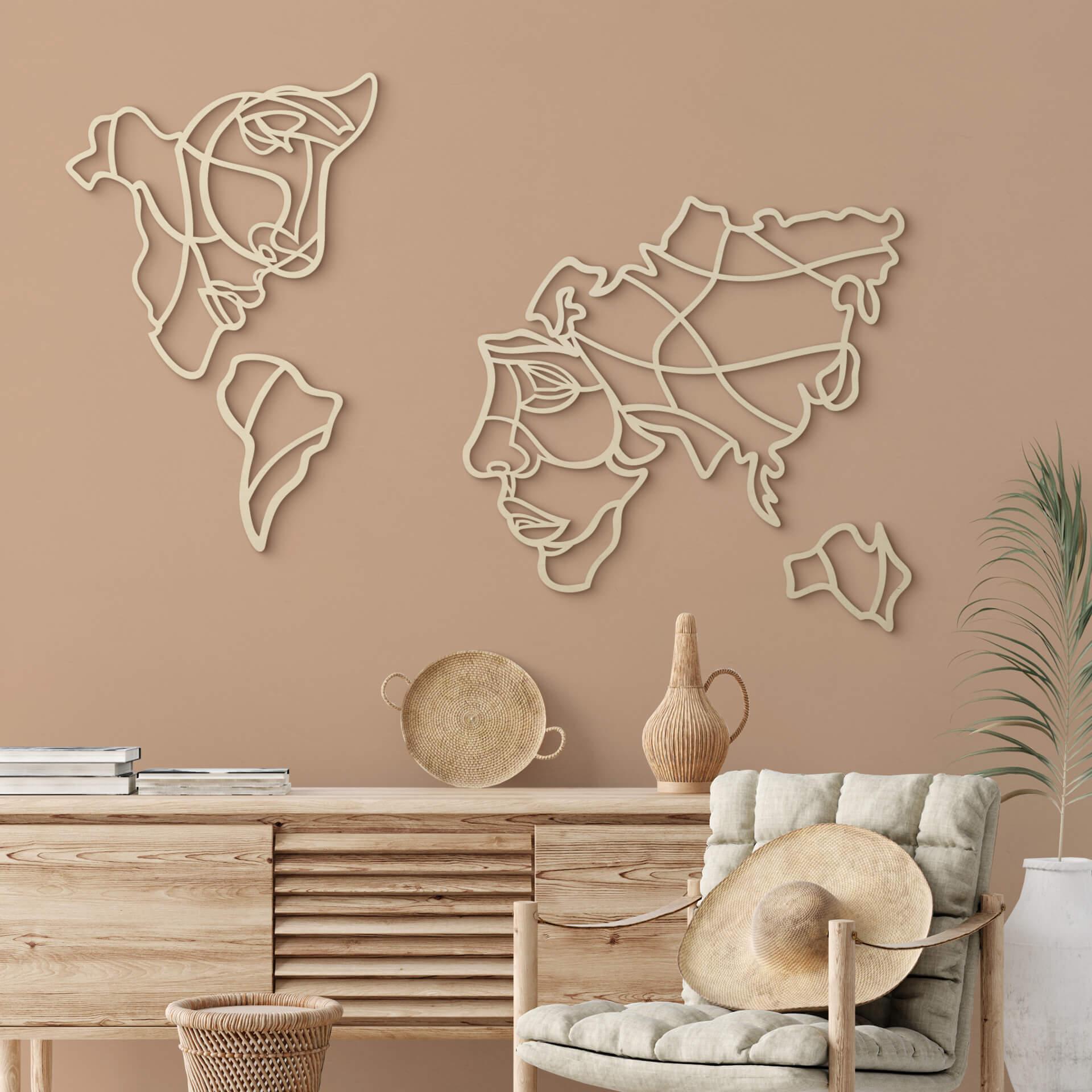 Decoración en madera chopo - Mapamundi con cara