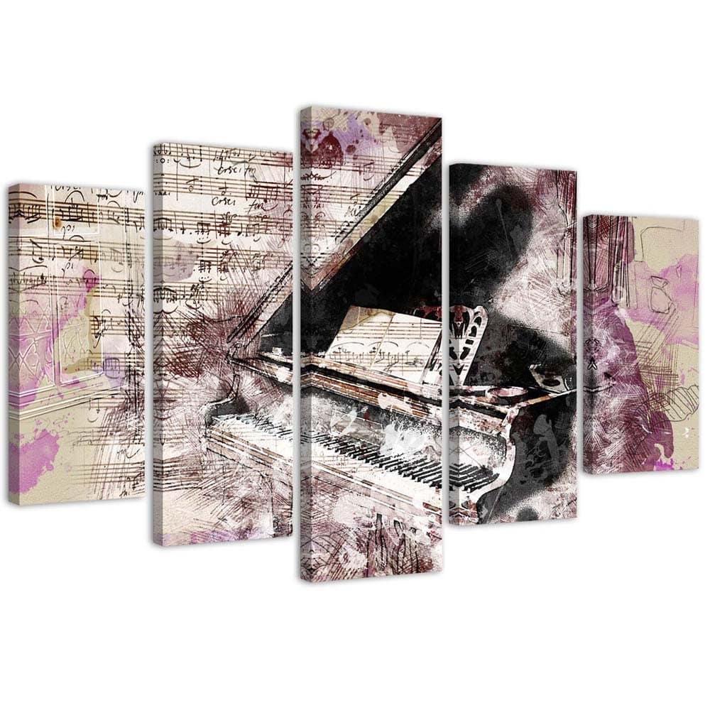 5 stykke lærredstryk Piano abstrakt vintage
