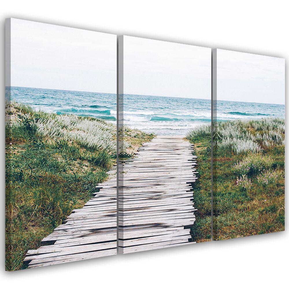 3 stykke lærredsprint, Beach Sea Dunes Grass
